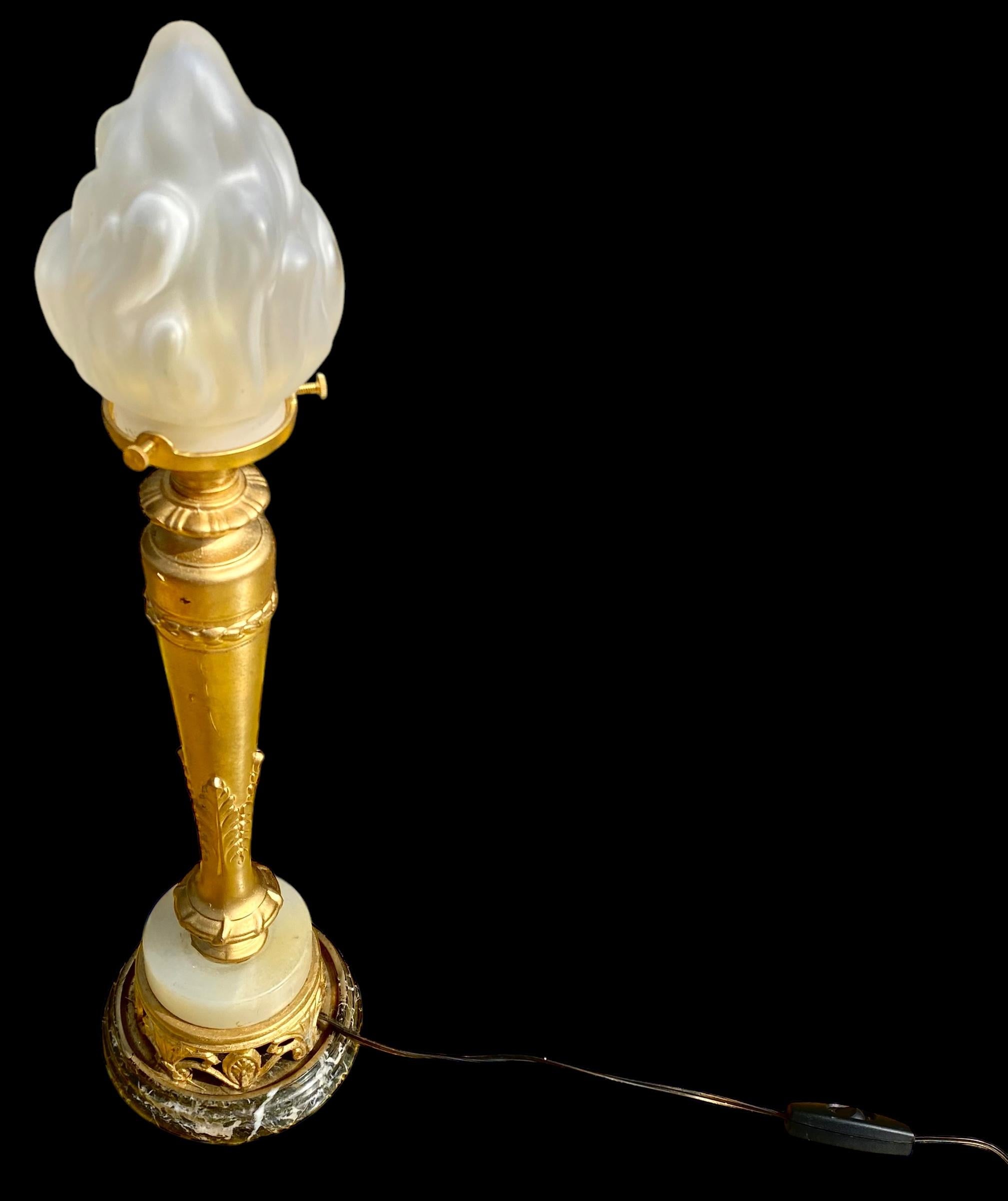 Art Deco Gilt Spelter Marble And Onyx Table Lamp 6