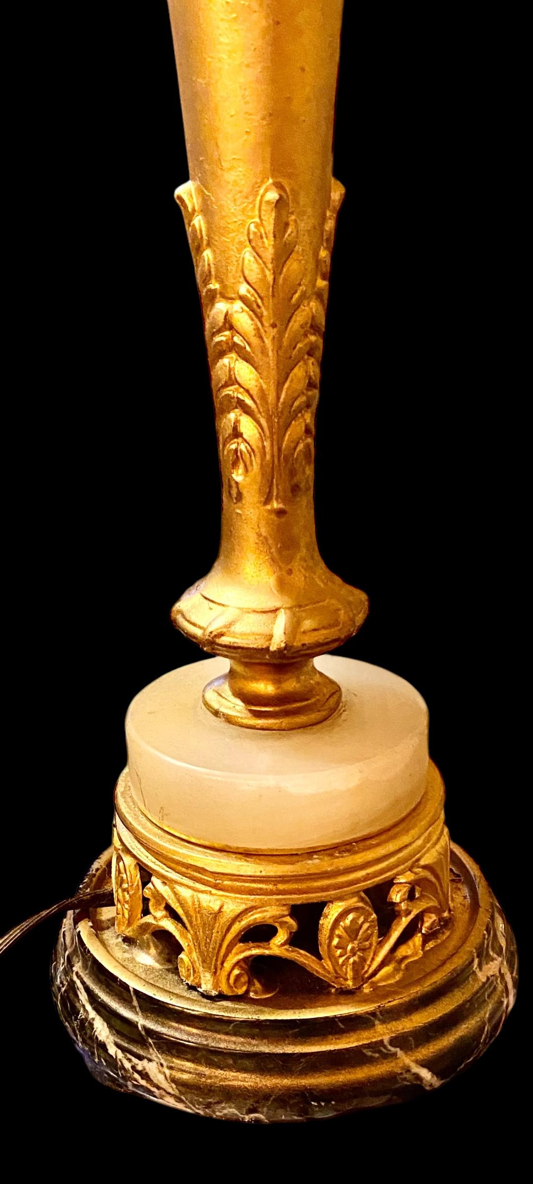 Art Deco Gilt Spelter Marble And Onyx Table Lamp 7