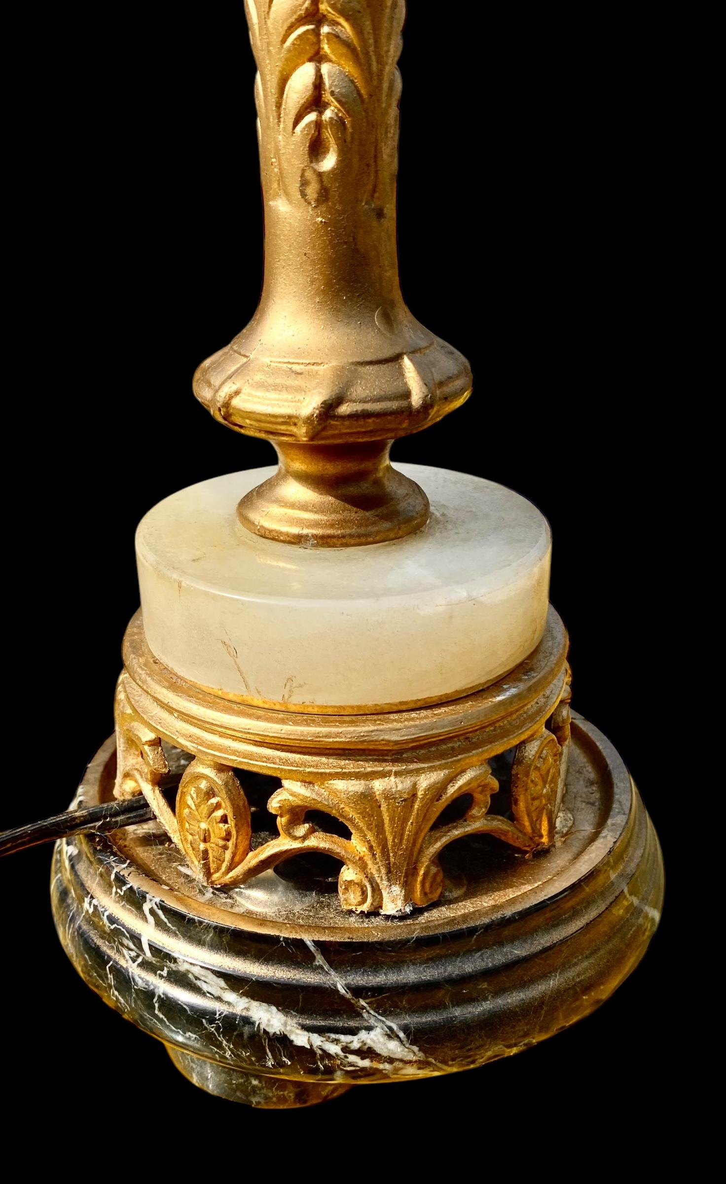 American Art Deco Gilt Spelter Marble And Onyx Table Lamp