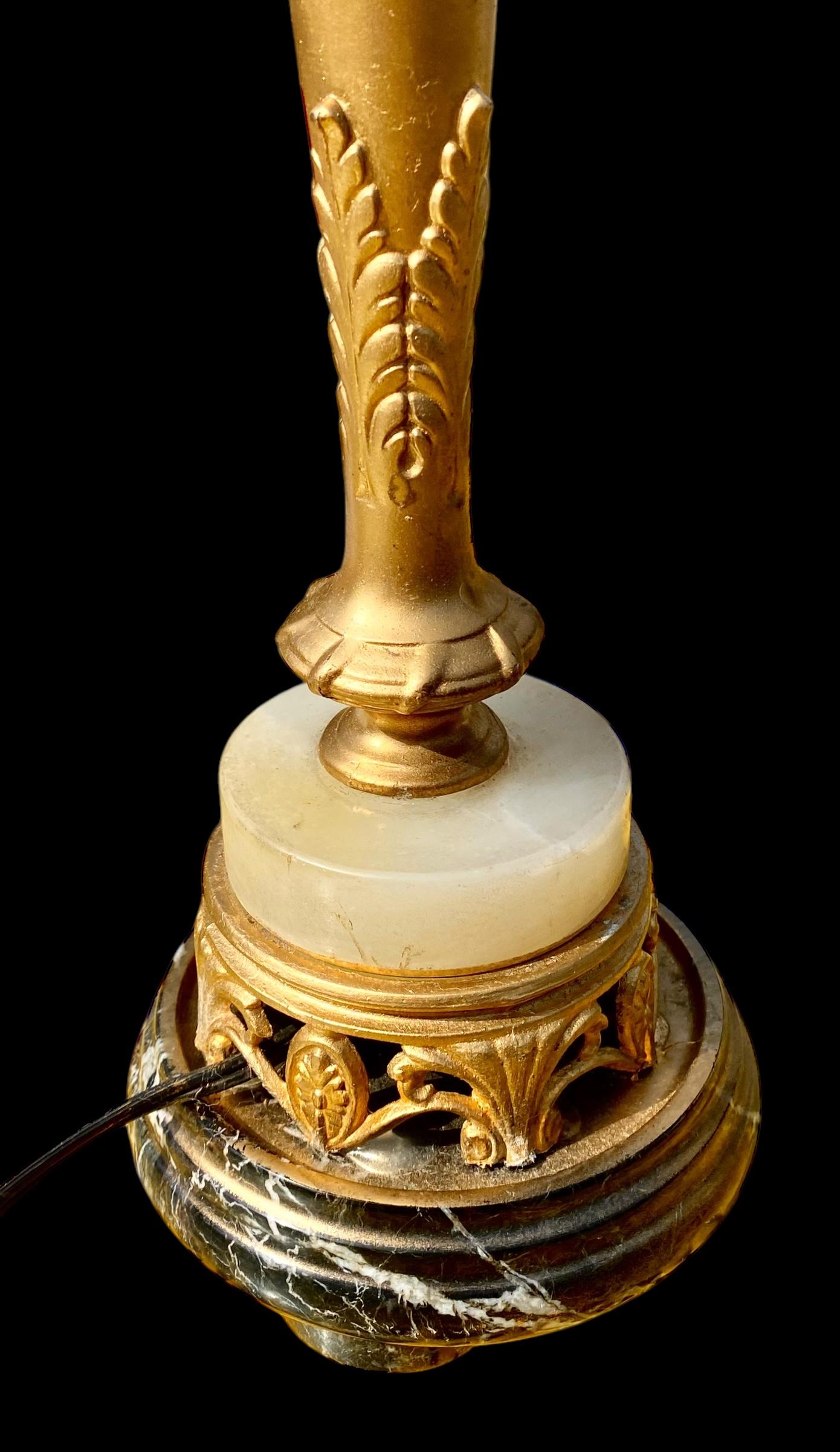 Art Deco Gilt Spelter Marble And Onyx Table Lamp 3