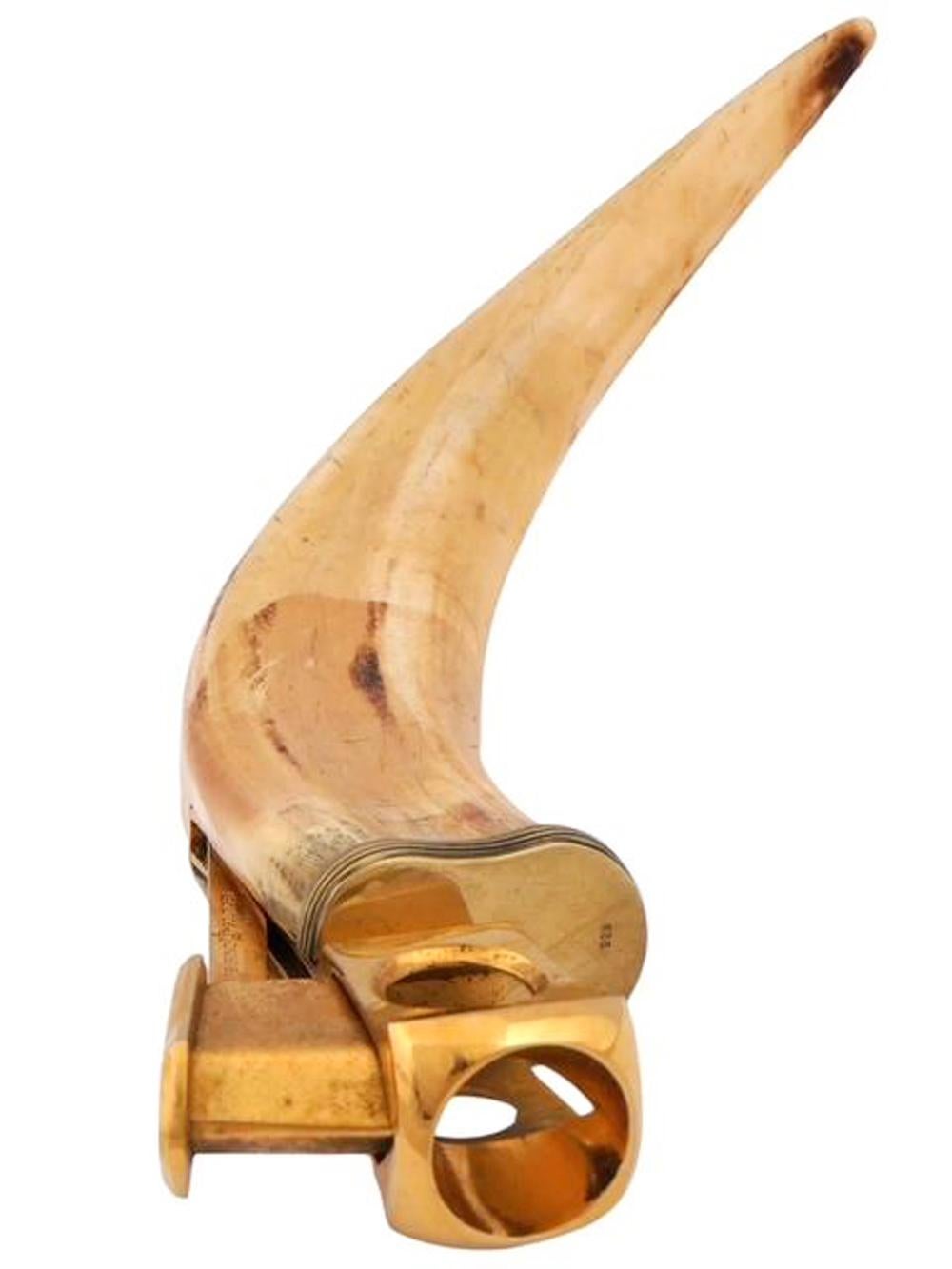 Art Deco Gilt Sterling Mounted Boars Tusk Cigar Cutter, Marked Solingen/Germany In Good Condition For Sale In Nantucket, MA