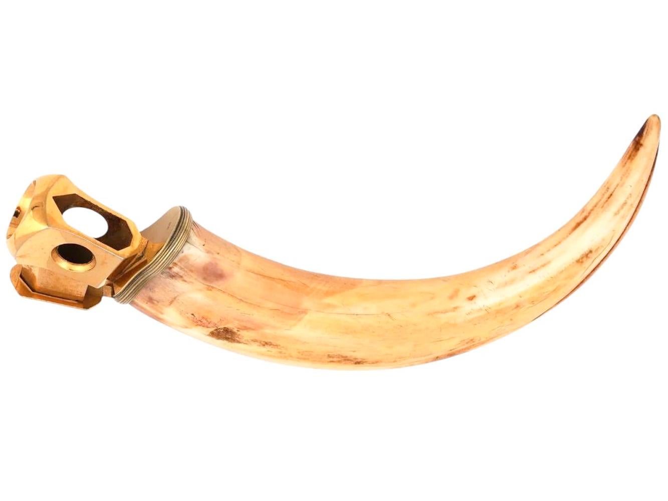 Art Deco Gilt Sterling Mounted Boars Tusk Cigar Cutter, Marked Solingen/Germany For Sale 1