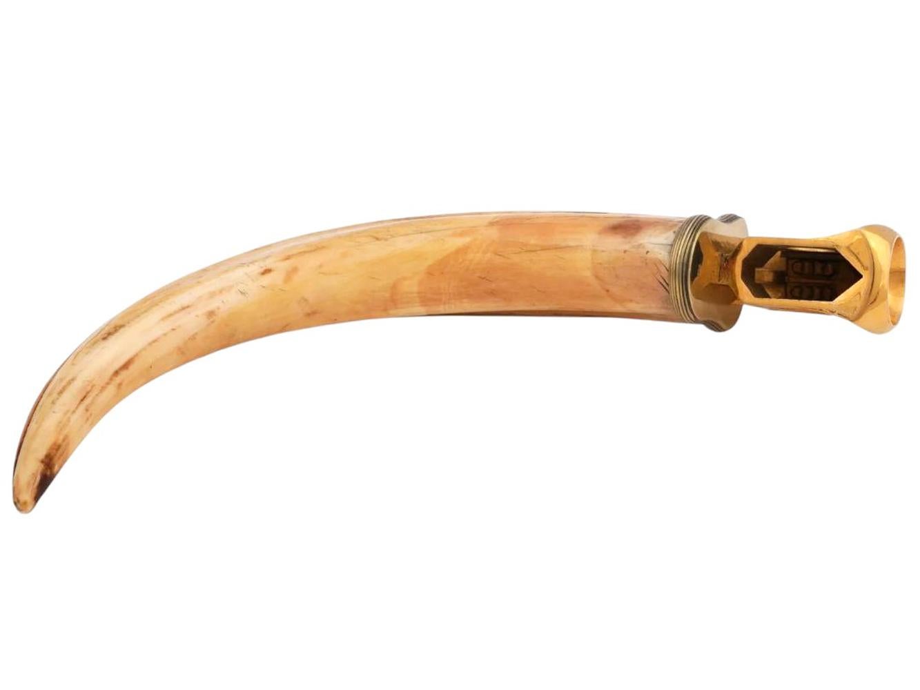 Art Deco Gilt Sterling Mounted Boars Tusk Cigar Cutter, Marked Solingen/Germany For Sale 2