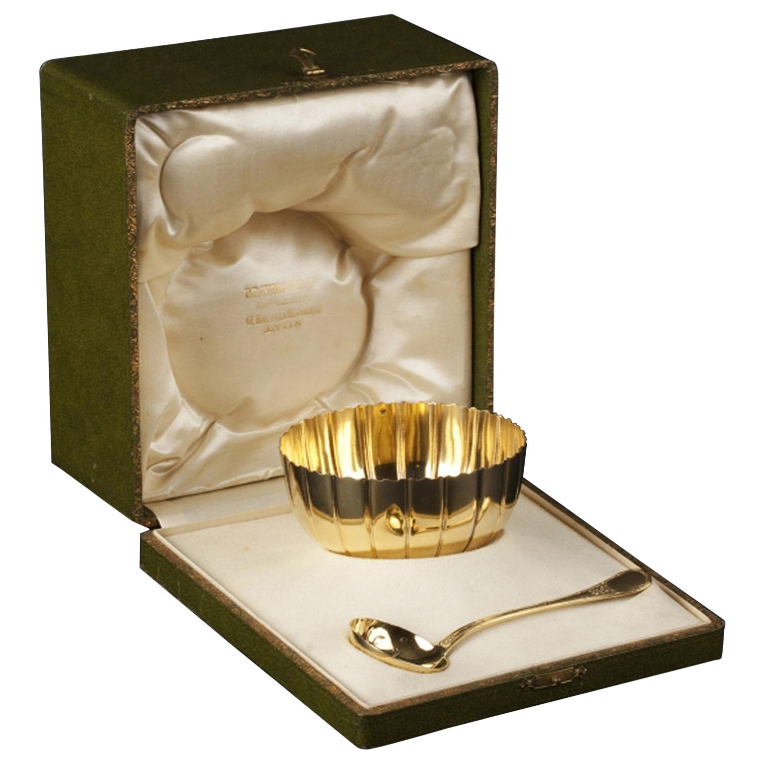 Art Deco Gilt Sterling Silver Vermeil Sugar Set in a Box Puiforcat