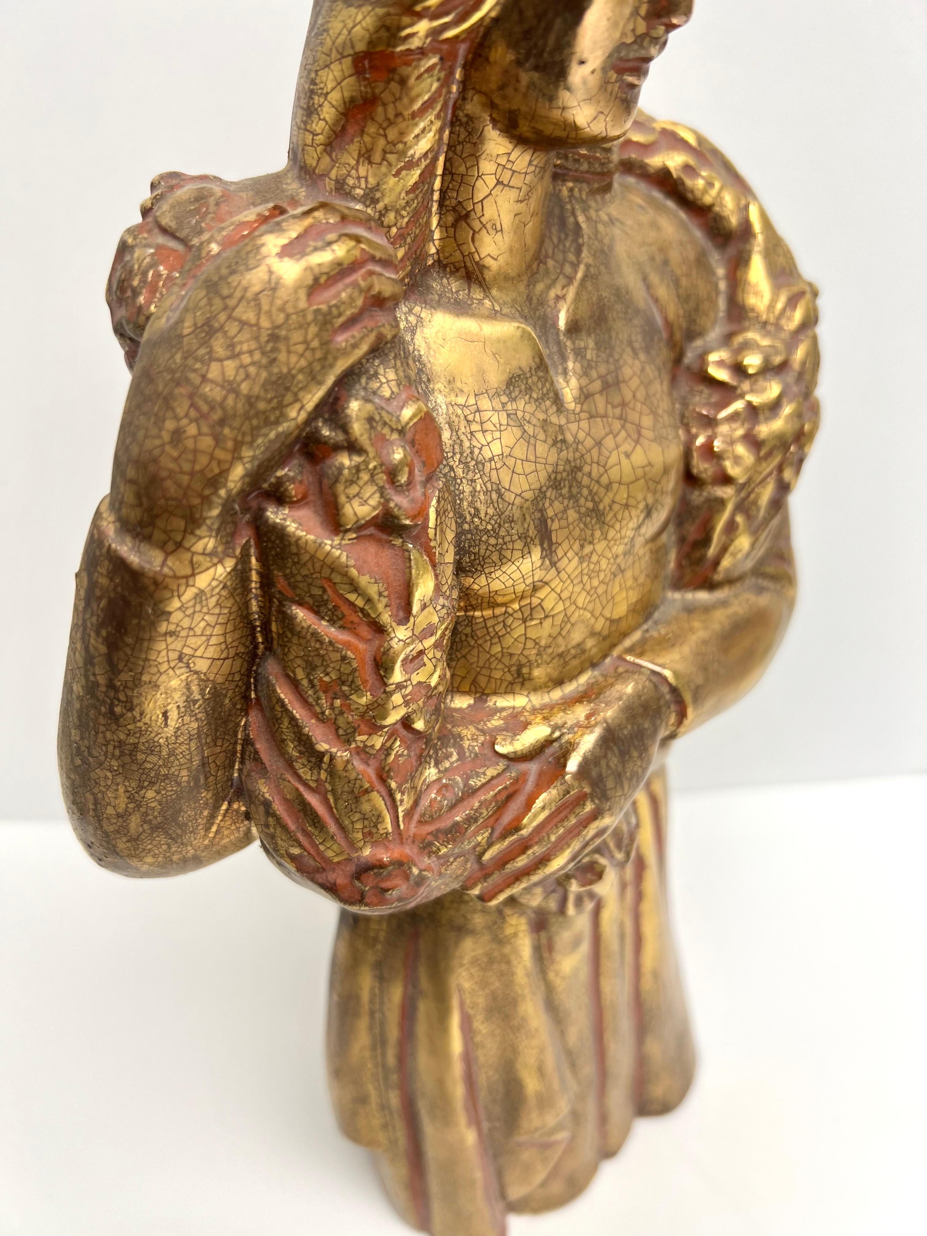 Early 20th Century Art Deco Gilt Terracotta Sculpture of Girl with Garland For Sale