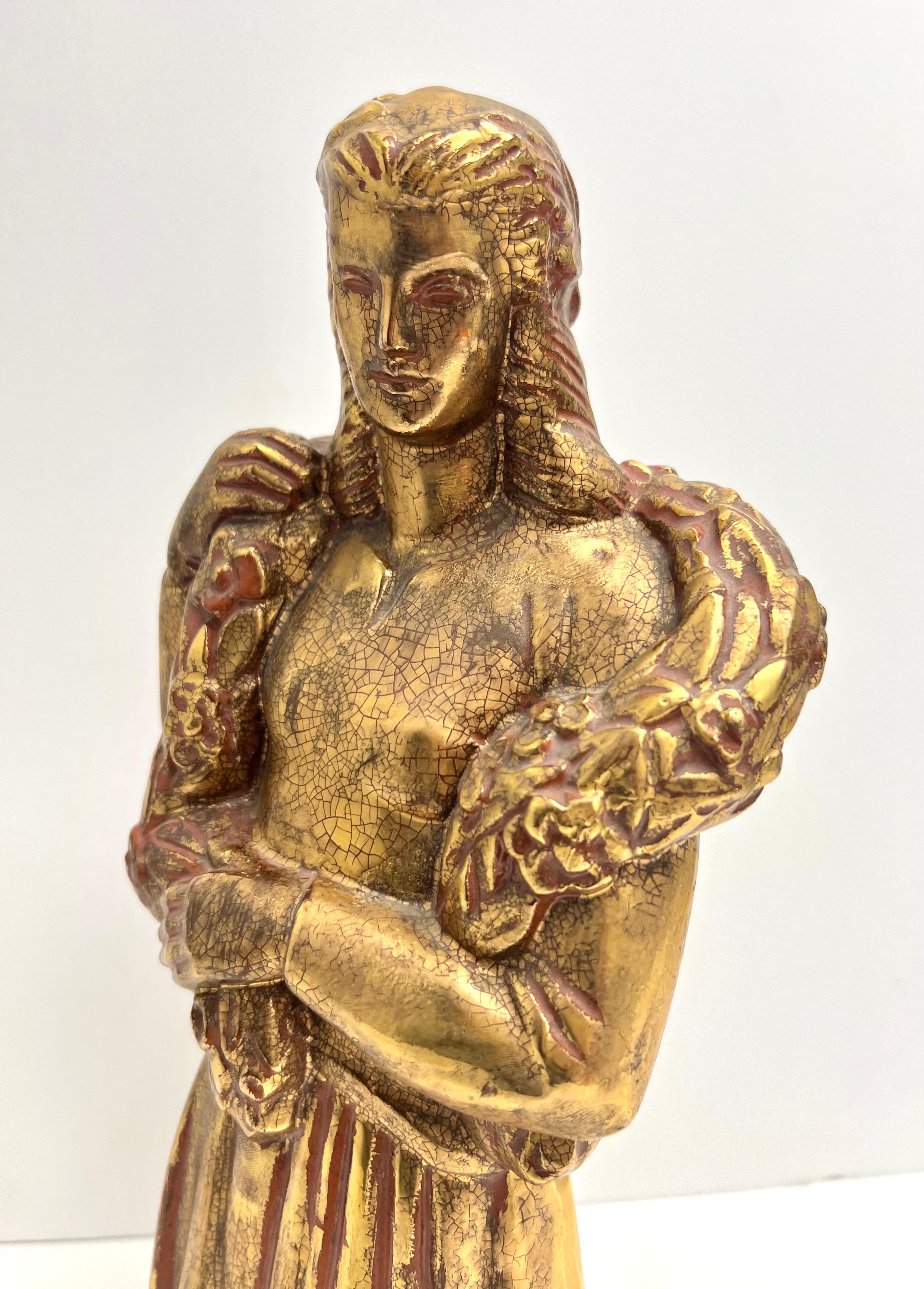 Art Deco Gilt Terracotta Sculpture of Girl with Garland For Sale 1