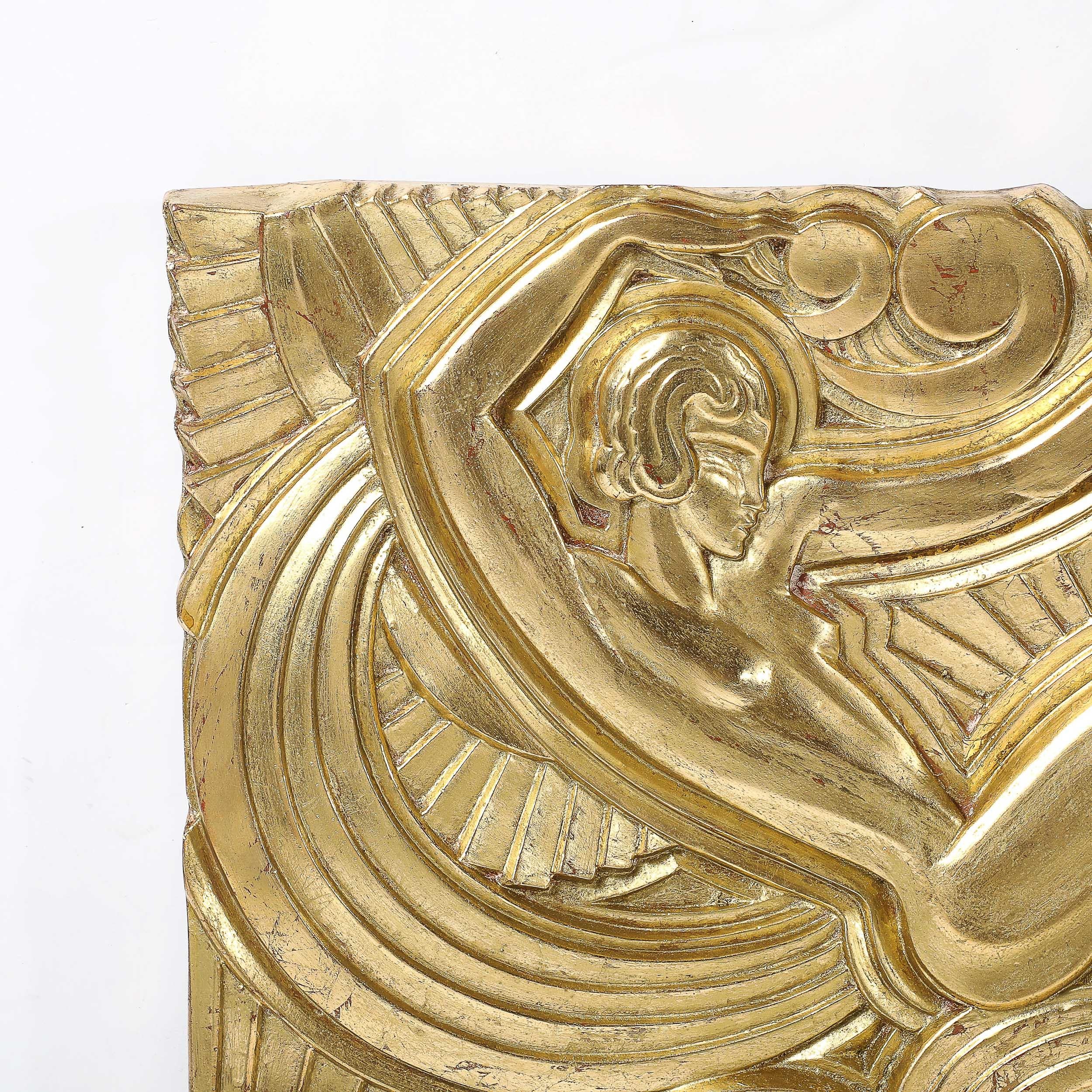 Art Deco Giltwood 'Folies Bergere' Flapper Dancer Plaque by Maurice Picaud In Excellent Condition For Sale In New York, NY