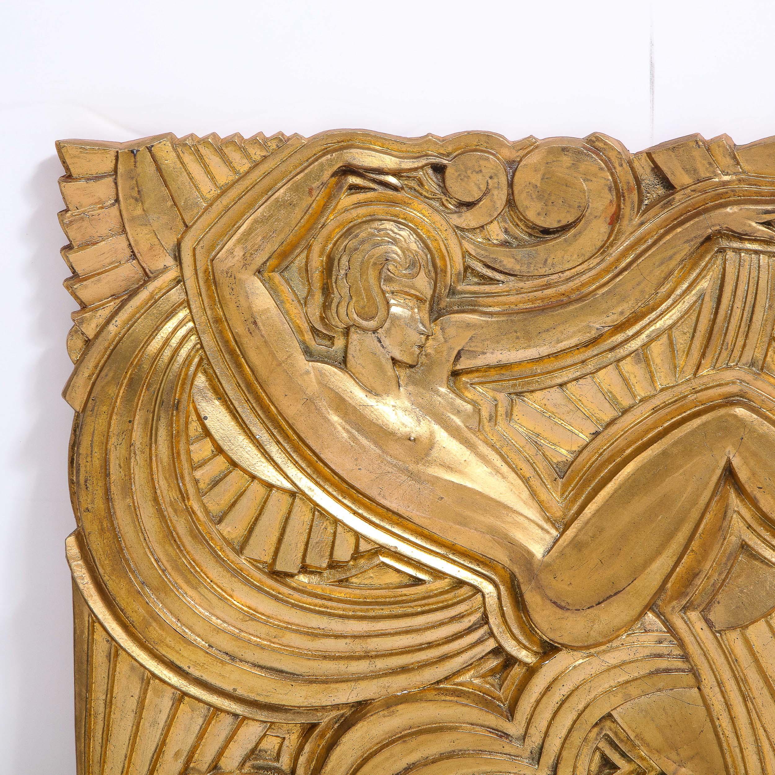 Gold Art Deco Giltwood 'Folies Bergere' Flapper Dancer Plaque by Maurice Picaud
