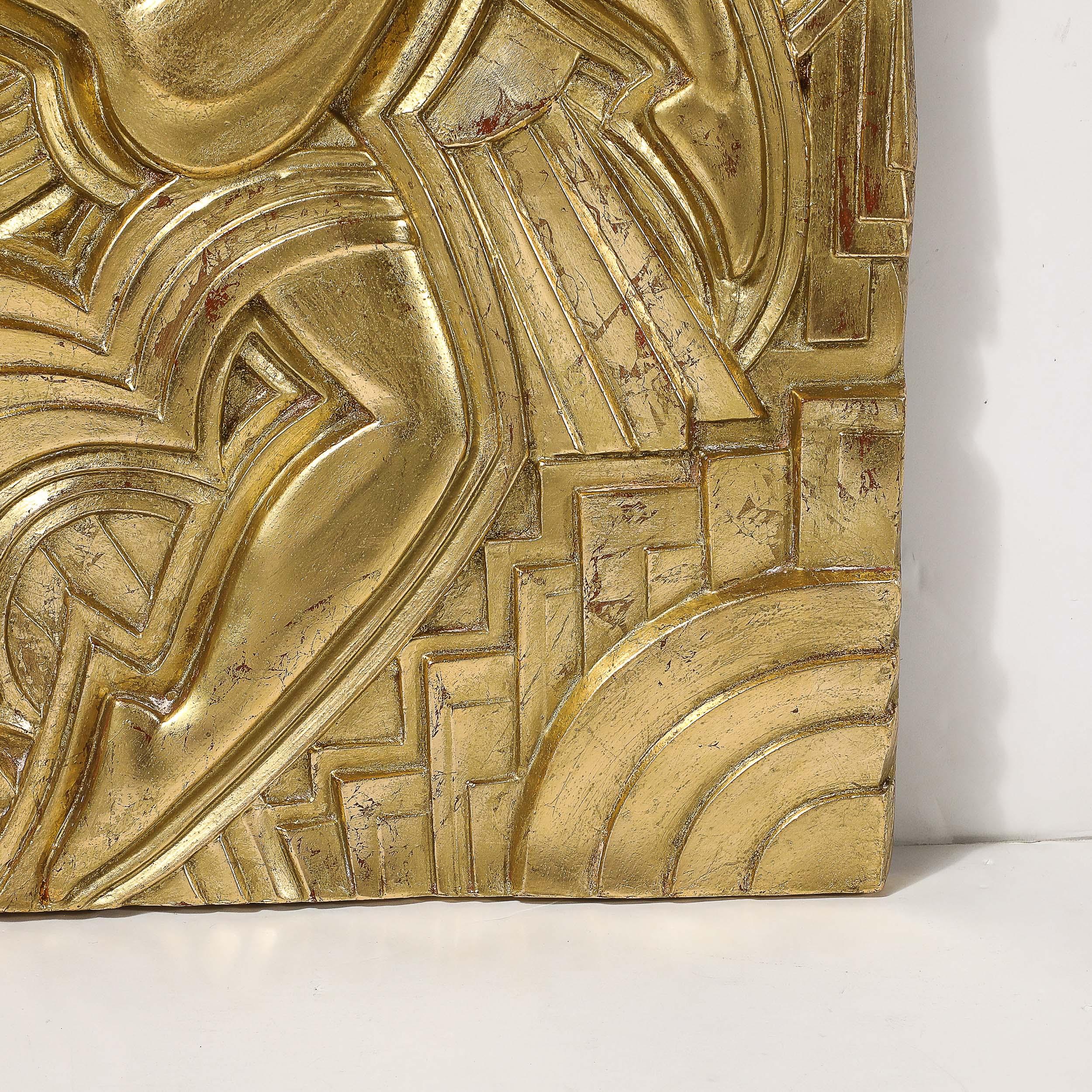 Gold Art Deco Giltwood 'Folies Bergere' Flapper Dancer Plaque by Maurice Picaud For Sale