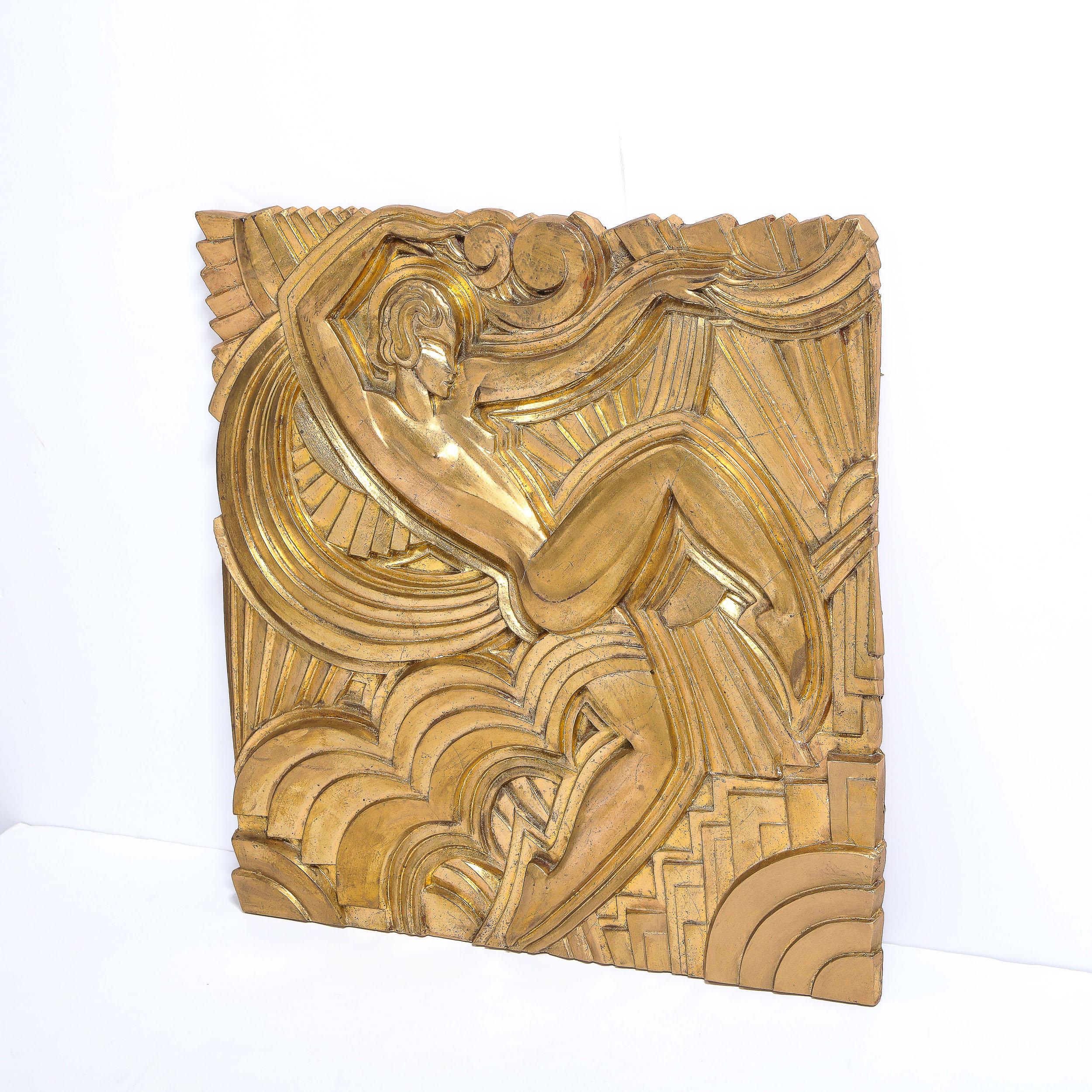 Art Deco Giltwood 'Folies Bergere' Flapper Dancer Plaque by Maurice Picaud 1