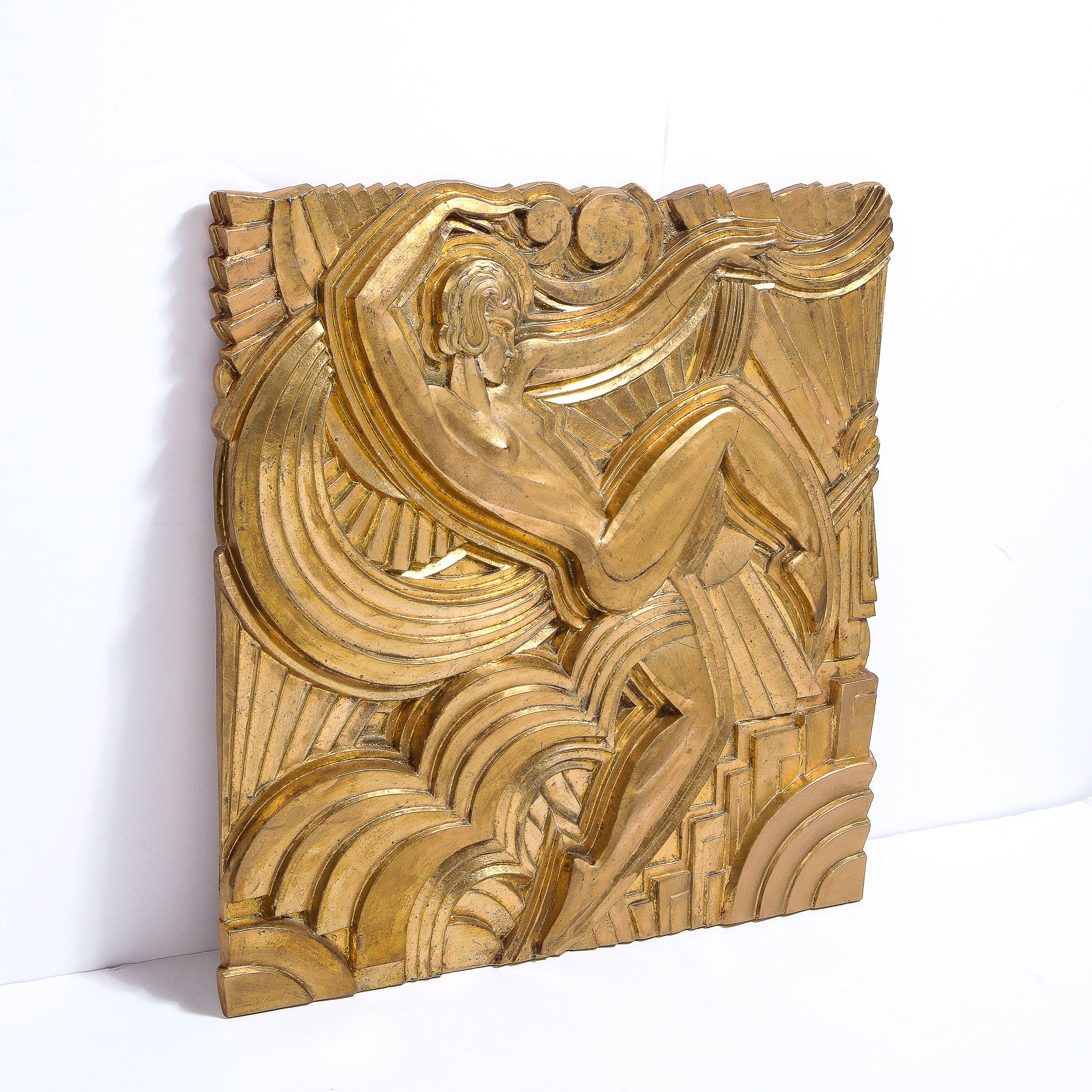 Art Deco Giltwood 'Folies Bergere' Flapper Dancer Plaque by Maurice Picaud 2