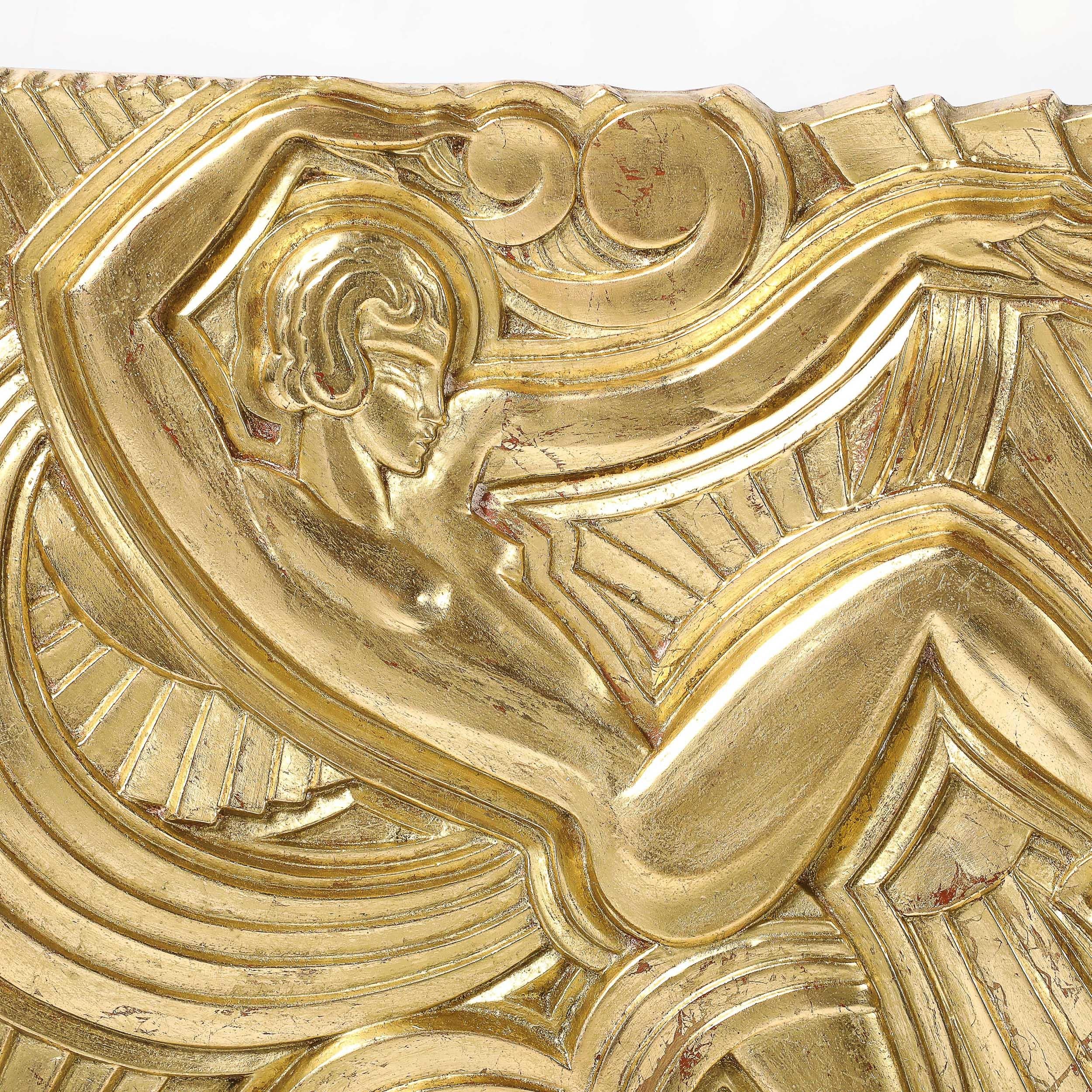 Art Deco Giltwood 'Folies Bergere' Flapper Dancer Plaque by Maurice Picaud For Sale 3