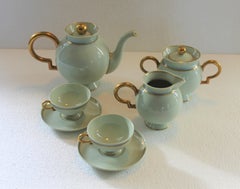 Art Deco Gio Ponti Richard Ginori Light Blue Porcelain Coffee Set, Italy 1937