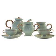 Art Deco Gio Ponti Richard Ginori Light Blue Porcelain Coffee Set, Italy 1937