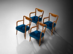 Art-Déco-Set aus vier Gio-Ponti-Esszimmerstühlen aus Teakholz mit blauem Bezug