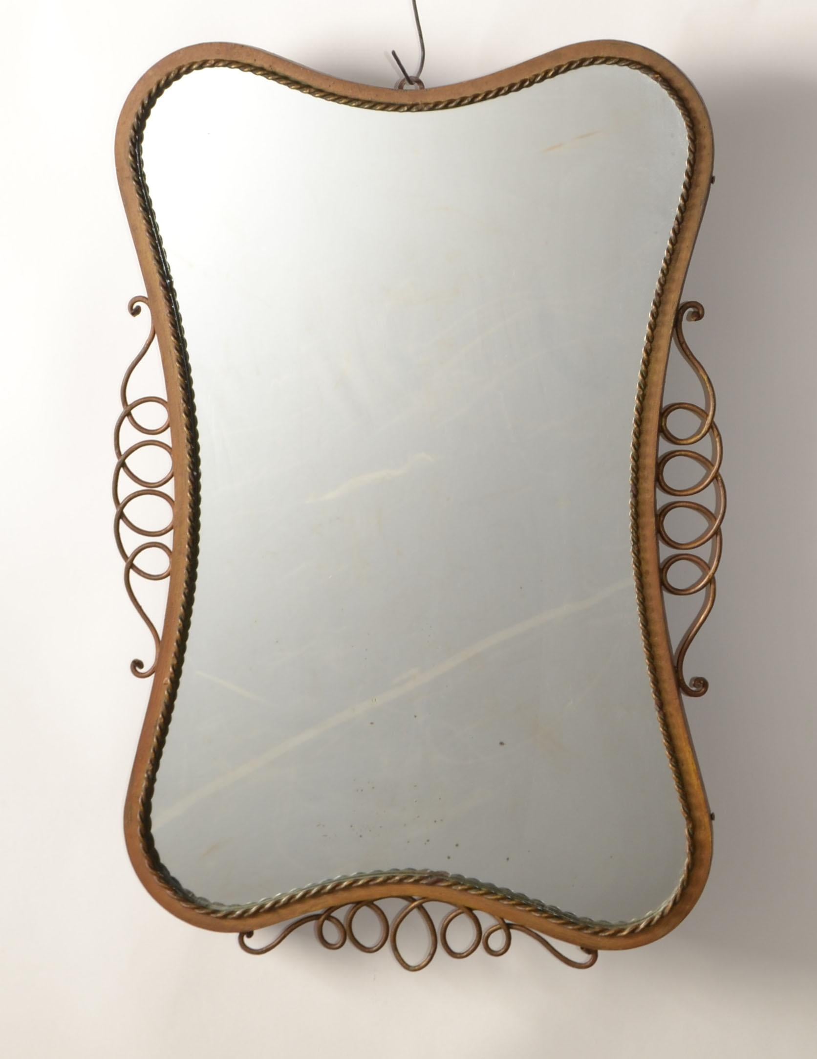 Miroir décoré de vagues en laiton Art Déco Gio Ponti Italie 1940 similaire Buffa en vente 6