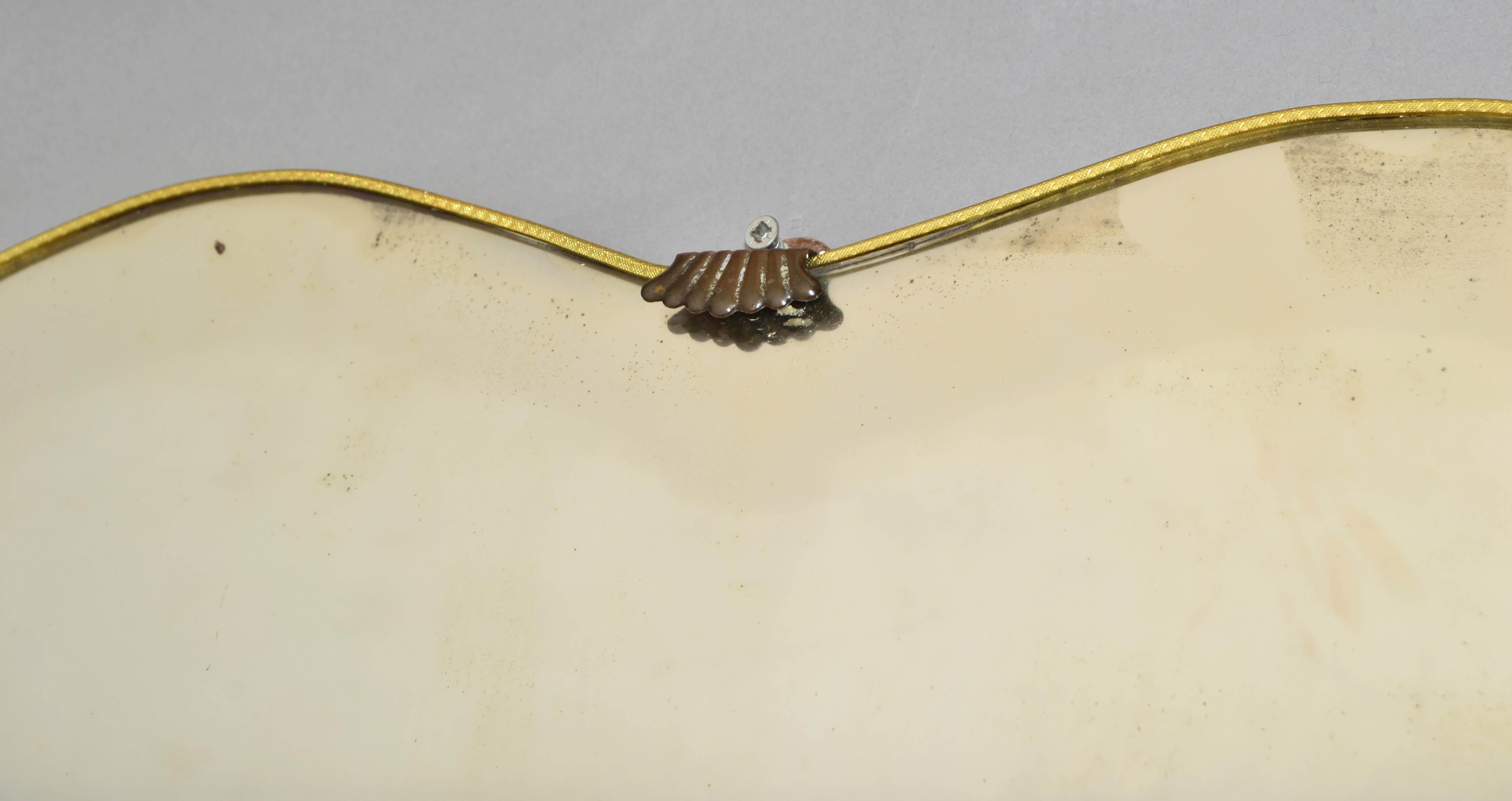 Art Deco Gio Ponti Style Brass Wood Heart Wall Mirror Italy 1950 Similar Buffa For Sale 4