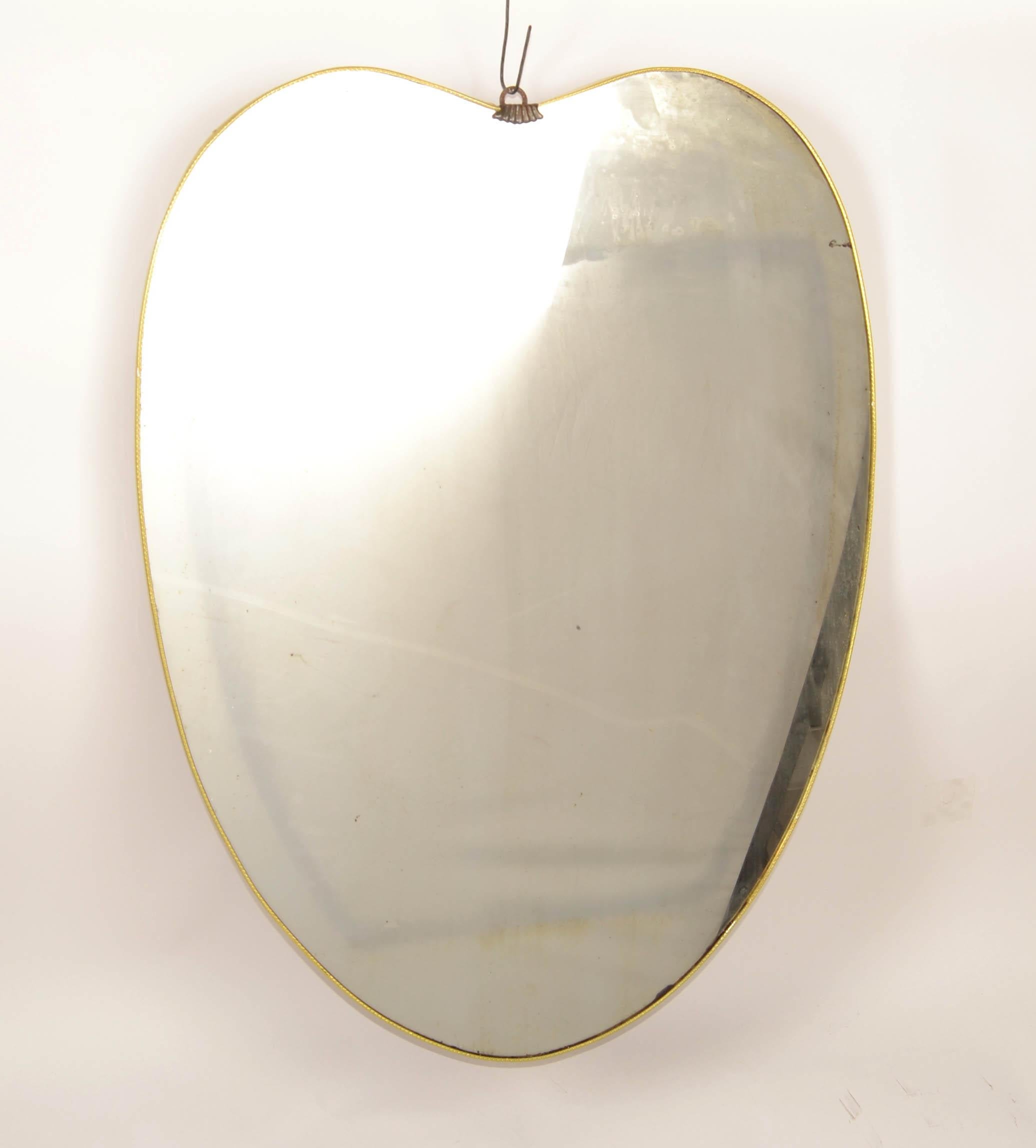 Art Deco Gio Ponti Style Brass Wood Heart Wall Mirror Italy 1950 Similar Buffa For Sale 9