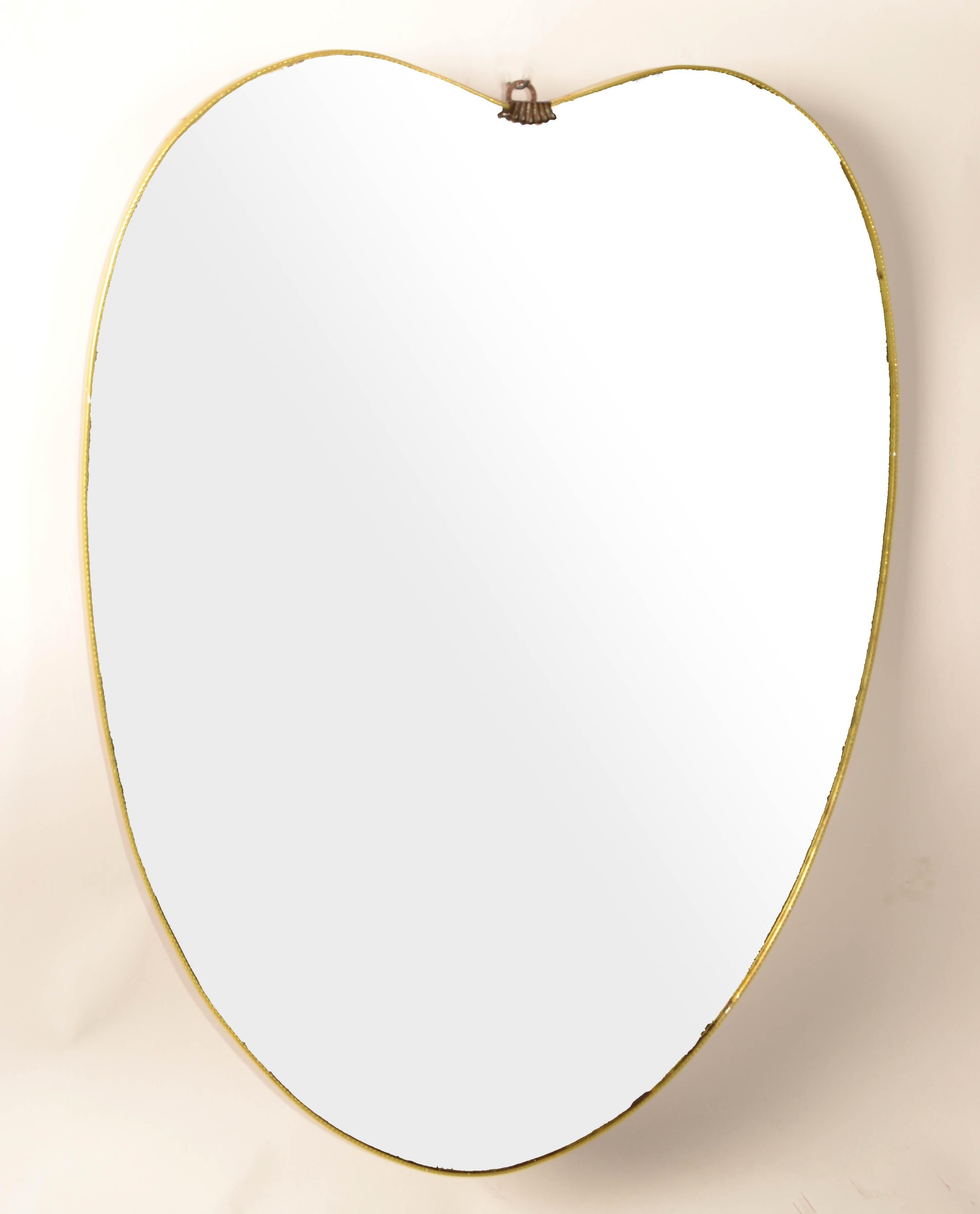 Art Deco Gio Ponti Style Brass Wood Heart Wall Mirror Italy 1950 Similar Buffa For Sale 10
