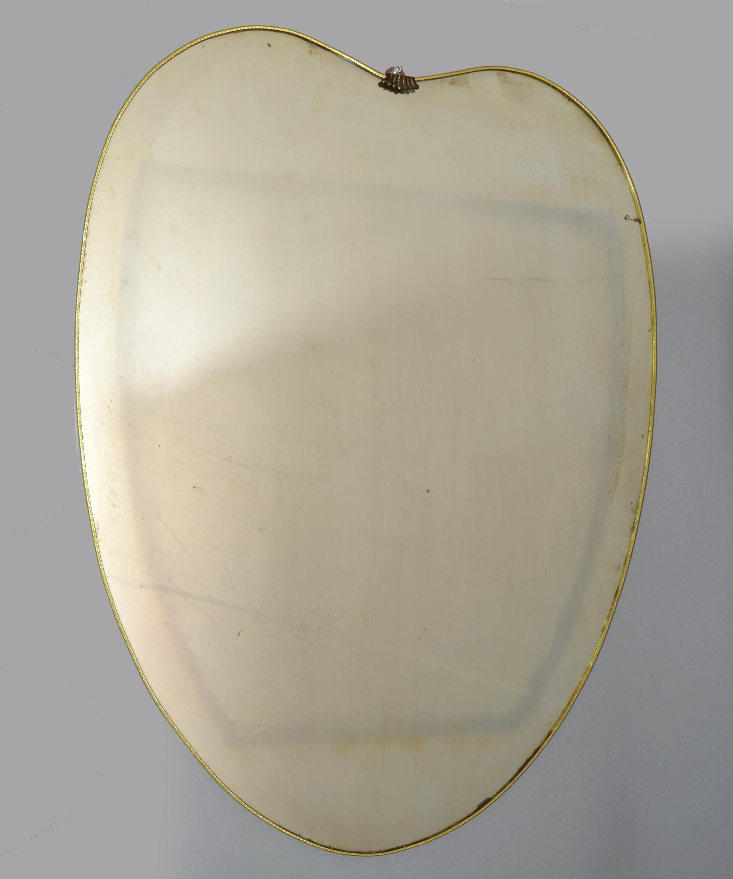 Italian Art Deco Gio Ponti Style Brass Wood Heart Wall Mirror Italy 1950 Similar Buffa For Sale
