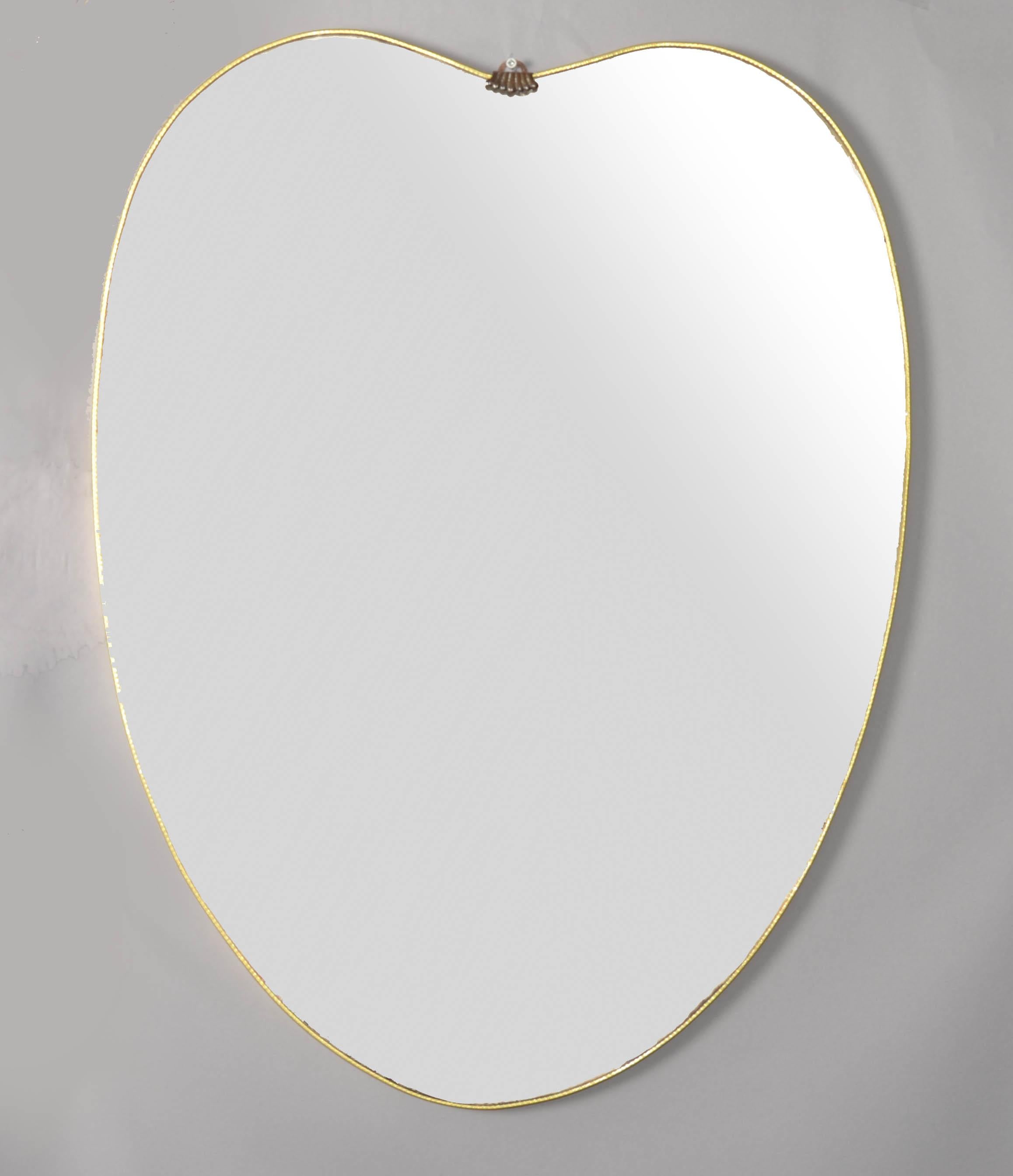 Art Deco Gio Ponti Style Brass Wood Heart Wall Mirror Italy 1950 Similar Buffa In Good Condition For Sale In Miami, FL