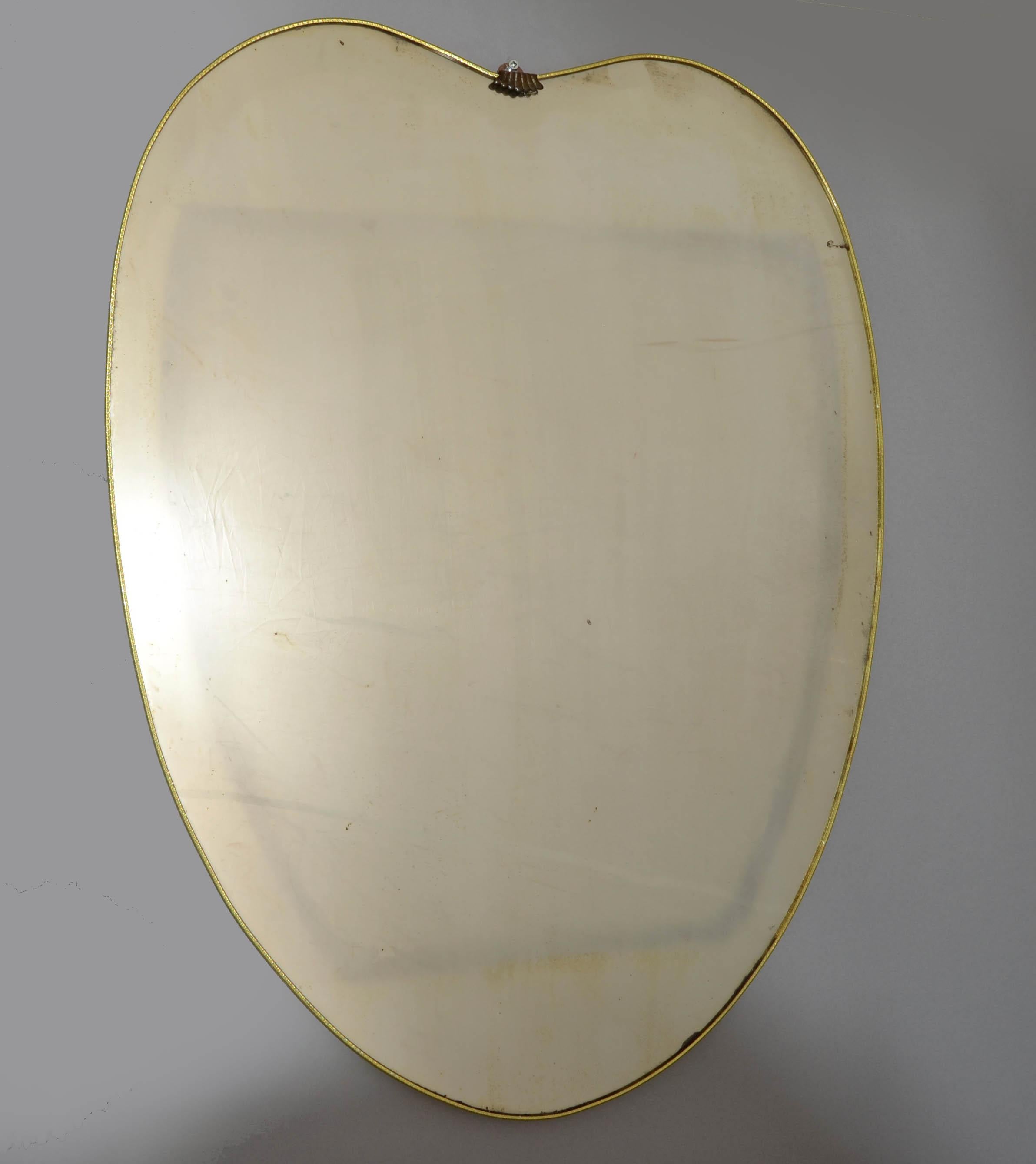 Mid-20th Century Art Deco Gio Ponti Style Brass Wood Heart Wall Mirror Italy 1950 Similar Buffa For Sale