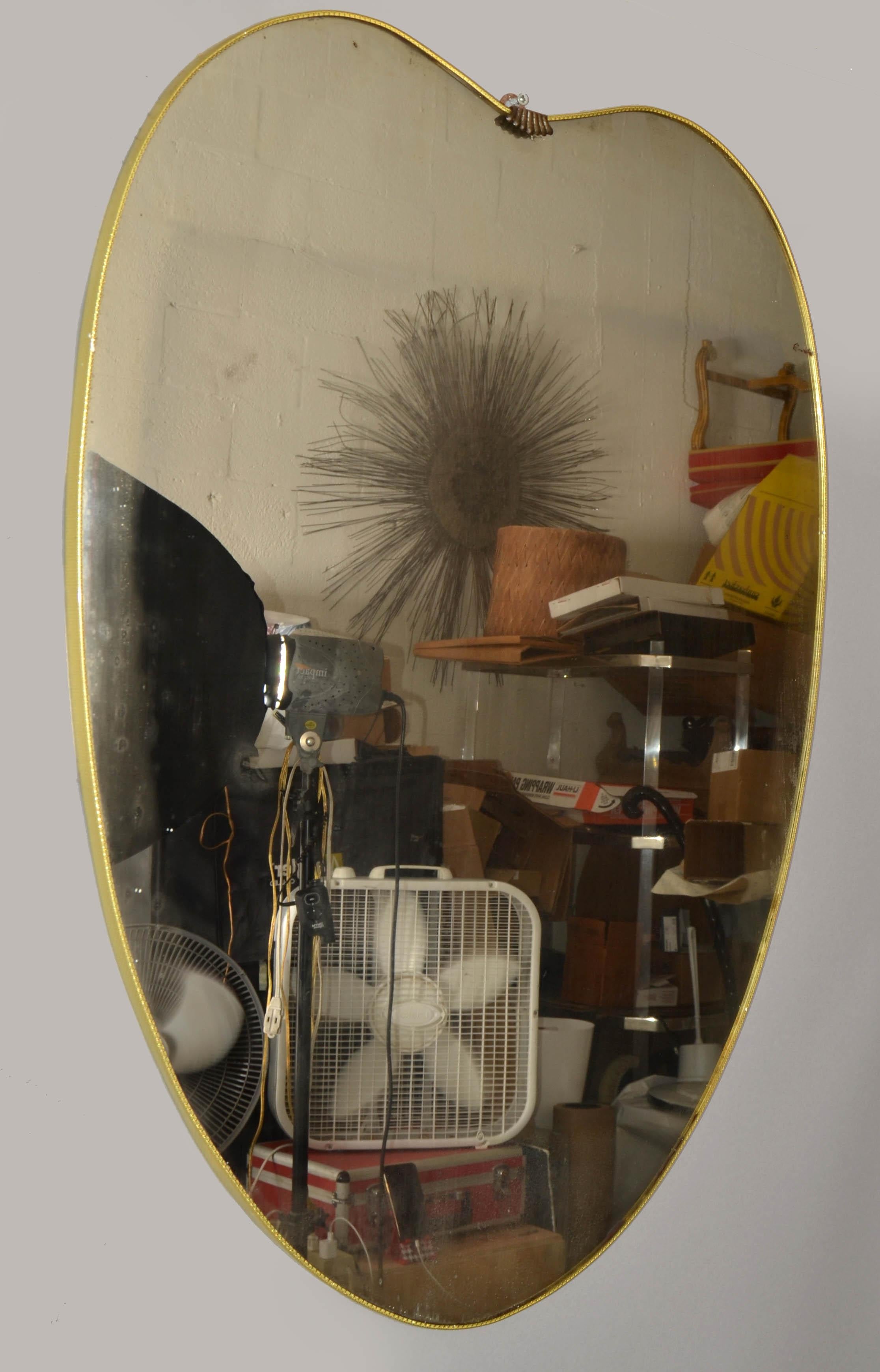 Art Deco Gio Ponti Style Brass Wood Heart Wall Mirror Italy 1950 Similar Buffa For Sale 1