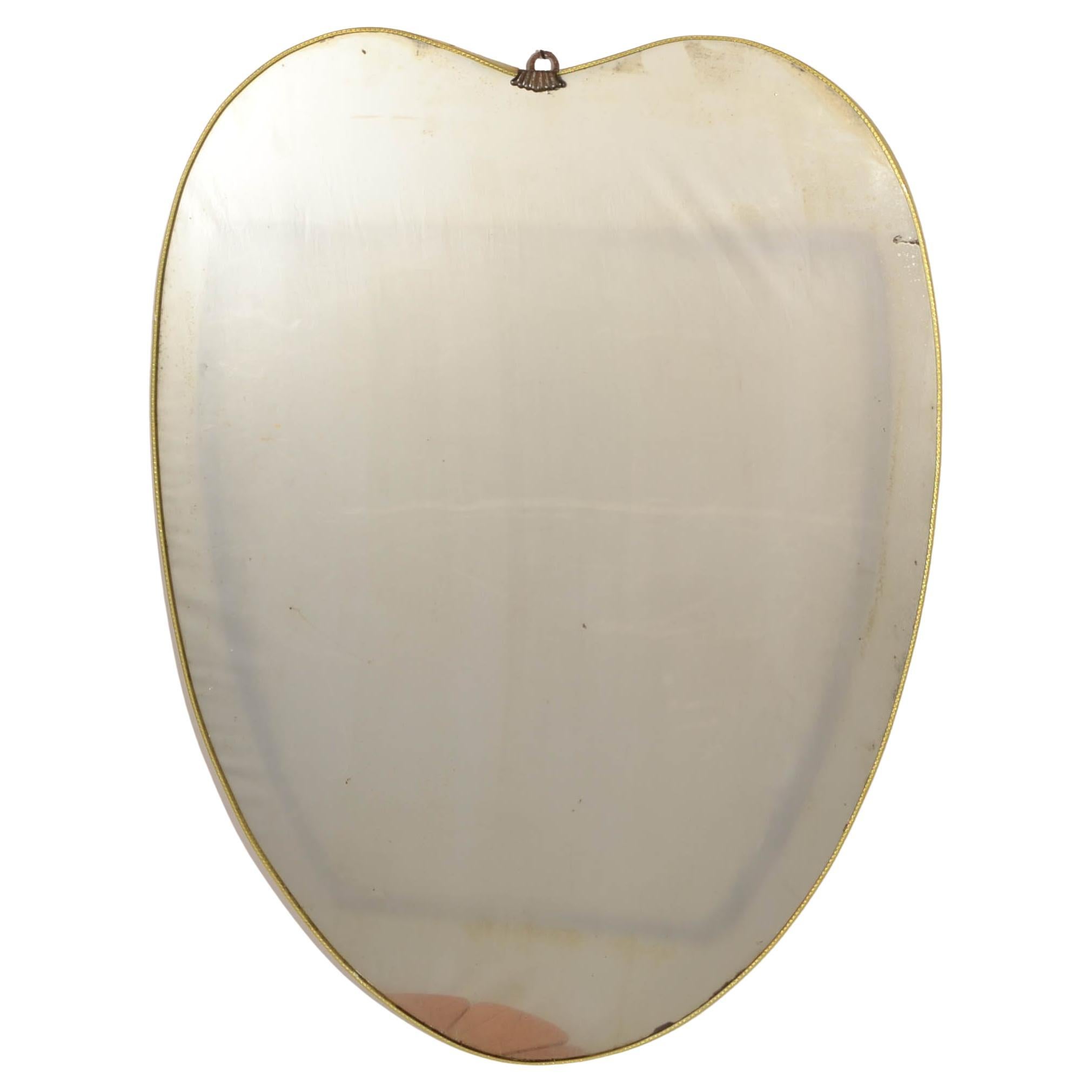 Art Deco Gio Ponti Style Brass Wood Heart Wall Mirror Italy 1950 Similar Buffa