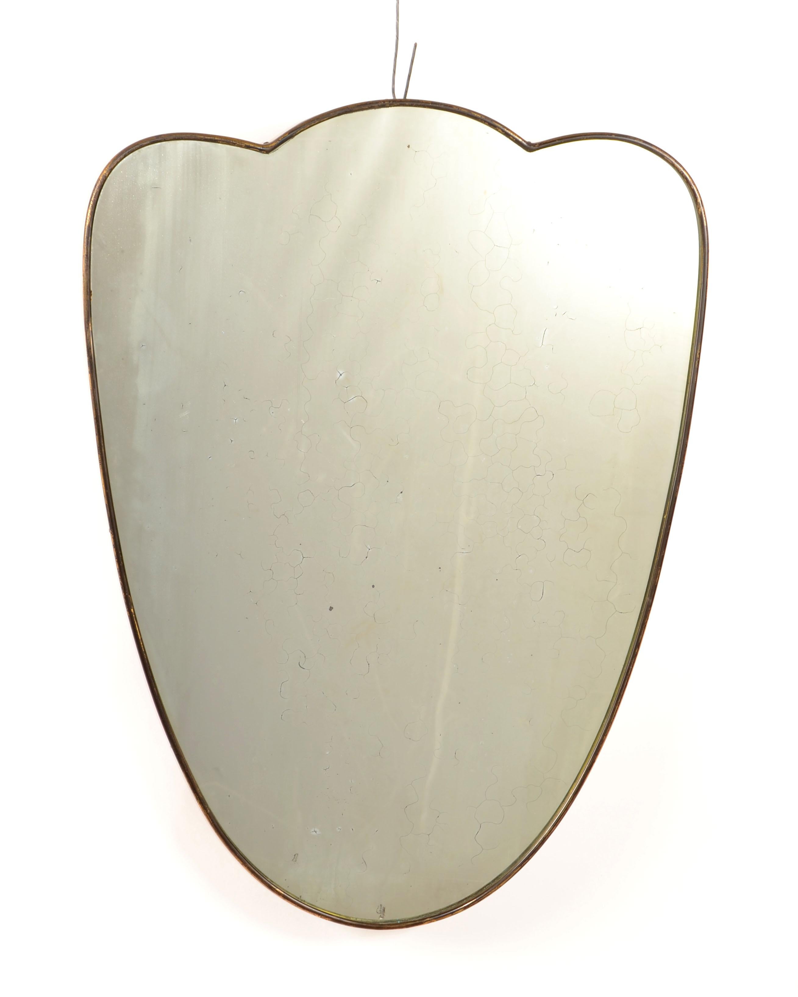 italien Miroir mural Art Déco Gio Ponti en bois et laiton Italie 1940 similaire Buffa en vente