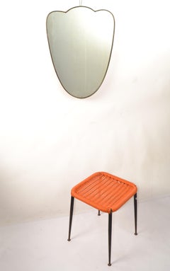 Art Deco Gio Ponti Style Brass Wood Shield Wall Mirror Italy 1940 Similar Buffa