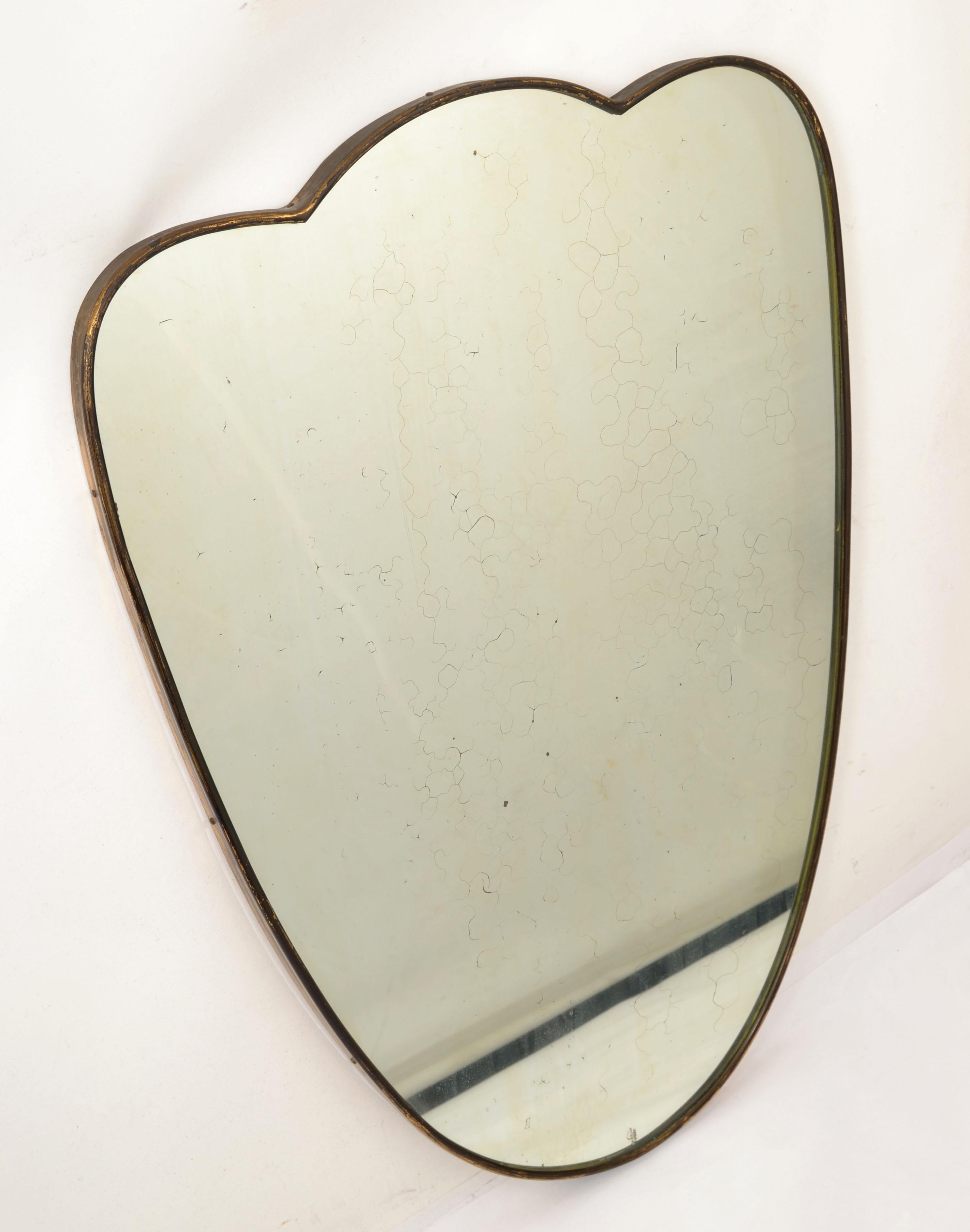 Milieu du XXe siècle Miroir mural Art Déco Gio Ponti en bois et laiton Italie 1940 similaire Buffa en vente