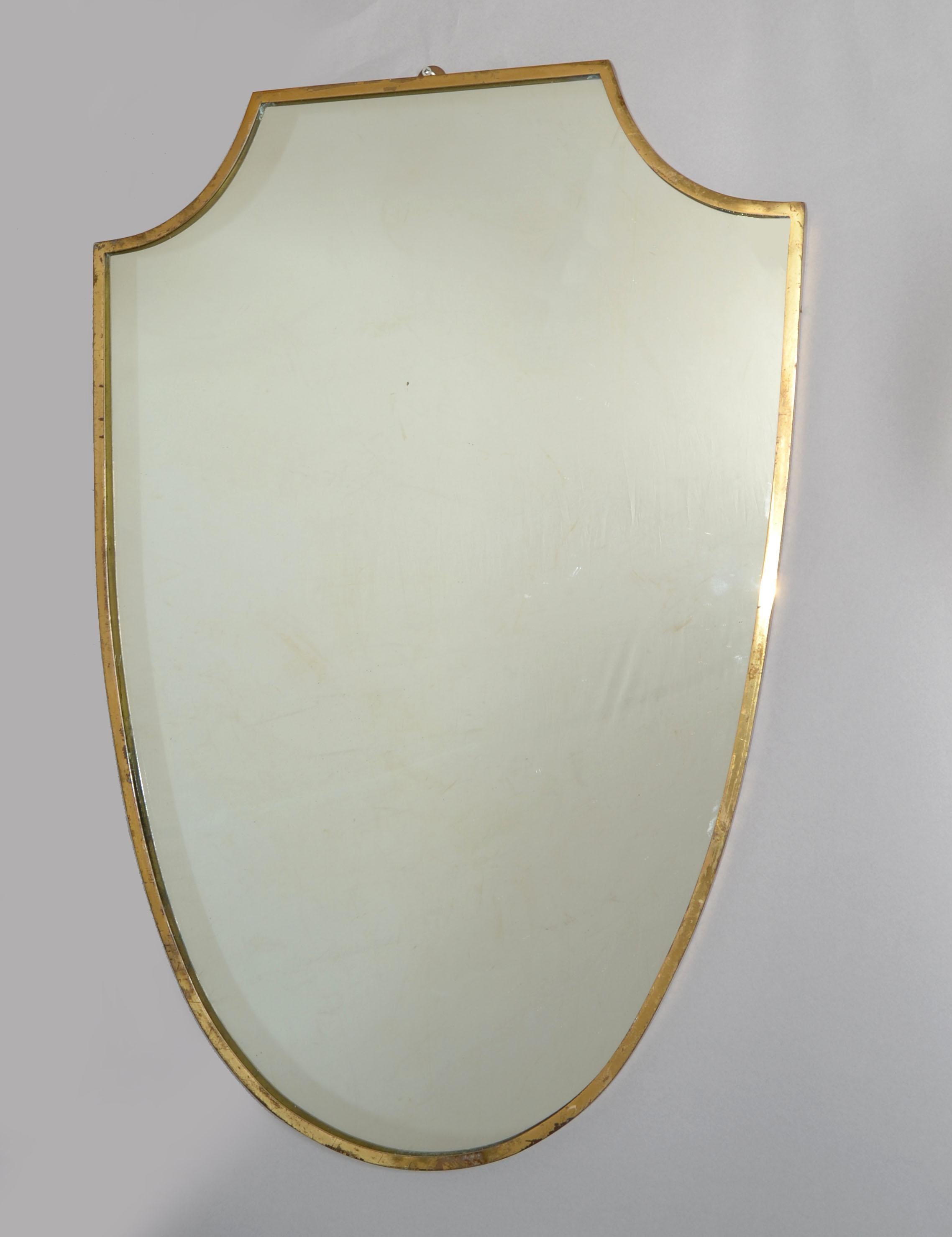 Art déco Miroir mural en bois et laiton de style Gio Ponti, attribué à Buffa, Italie en vente