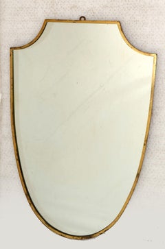 Art Deco Gio Ponti Style Brass Wood Shield Wall Mirror Italy Attributed To Buffa