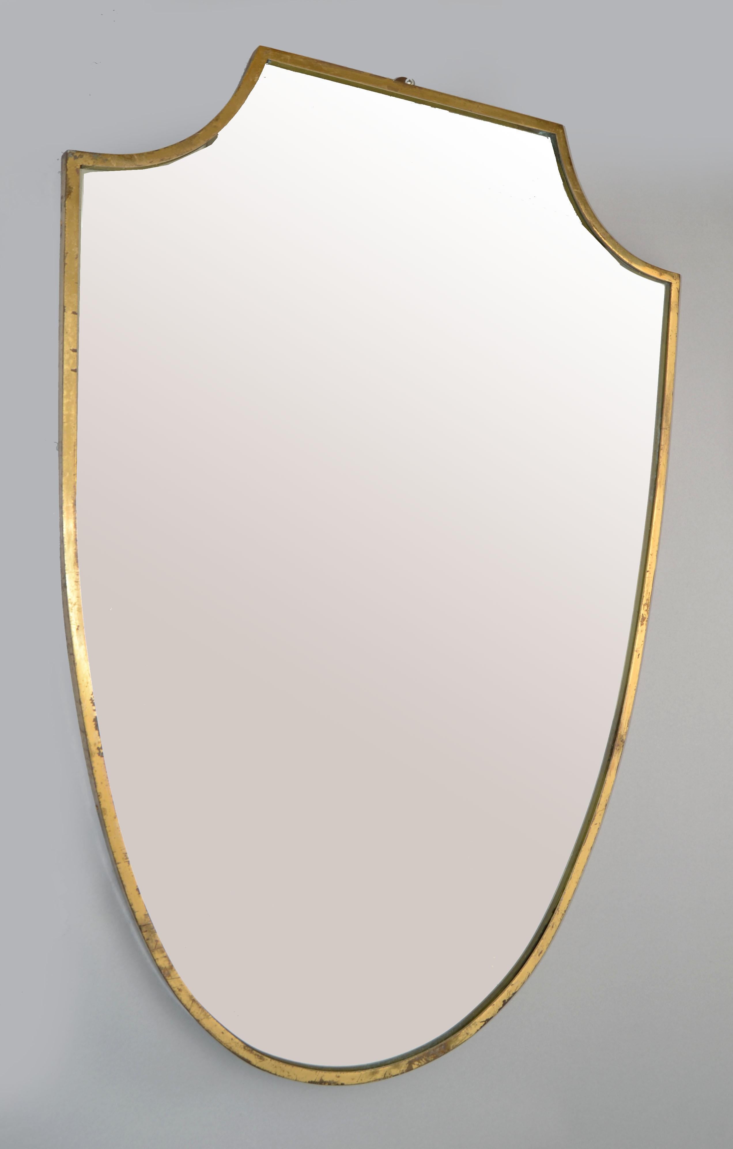Milieu du XXe siècle Miroir mural en bois et laiton de style Gio Ponti, attribué à Buffa, Italie en vente