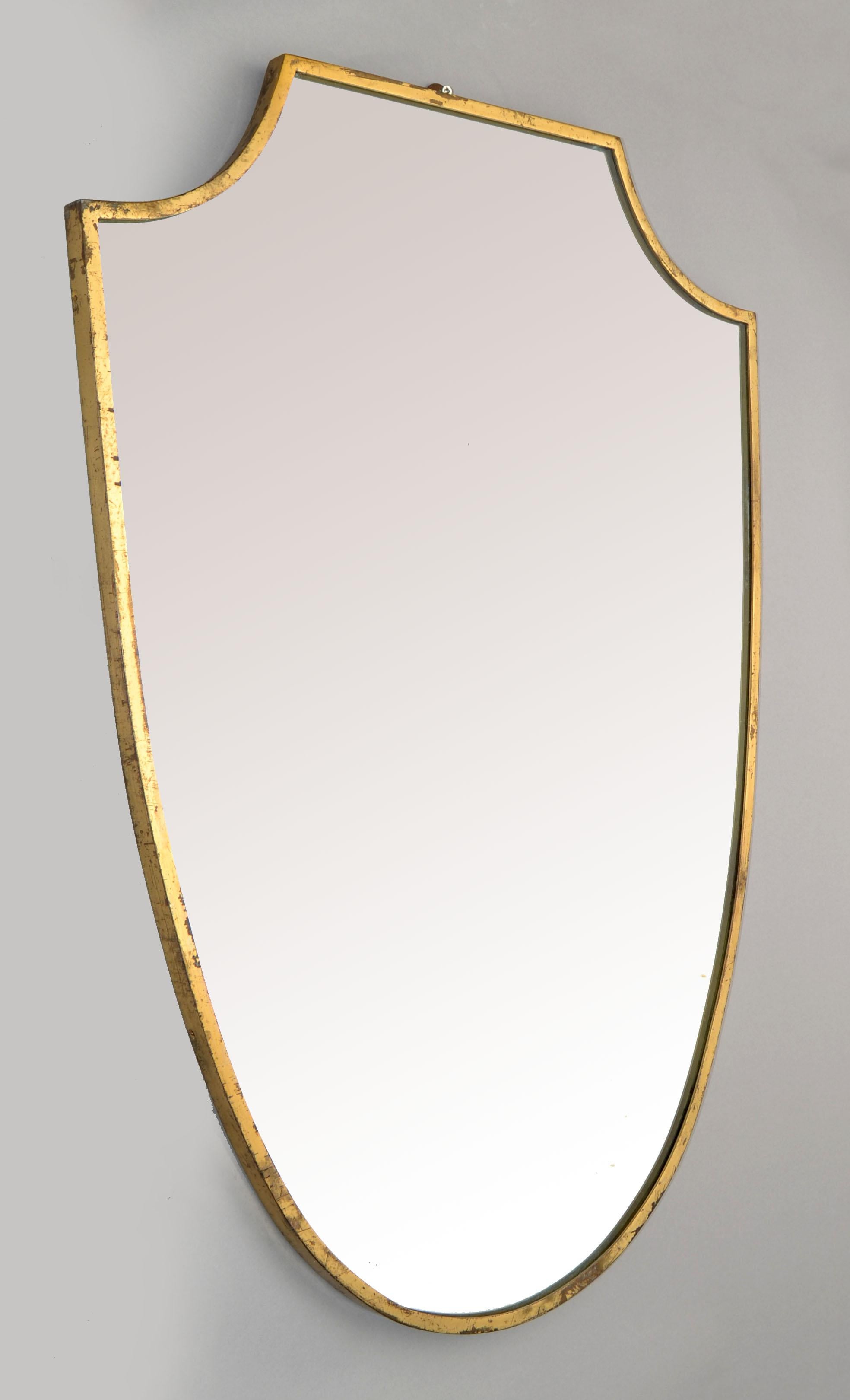 Miroir mural en bois et laiton de style Gio Ponti, attribué à Buffa, Italie en vente 1