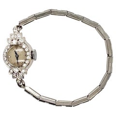 Art Deco Girard Perregaux .60ct Diamond 14k Ladies Wrist Watch Original 1940s