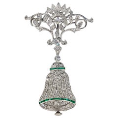 Art Deco Girard Perregaux Platinum Diamond French Emerald Bell Pendant Watch