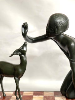 Art Deco Girl Figure with Faun by P. Sega