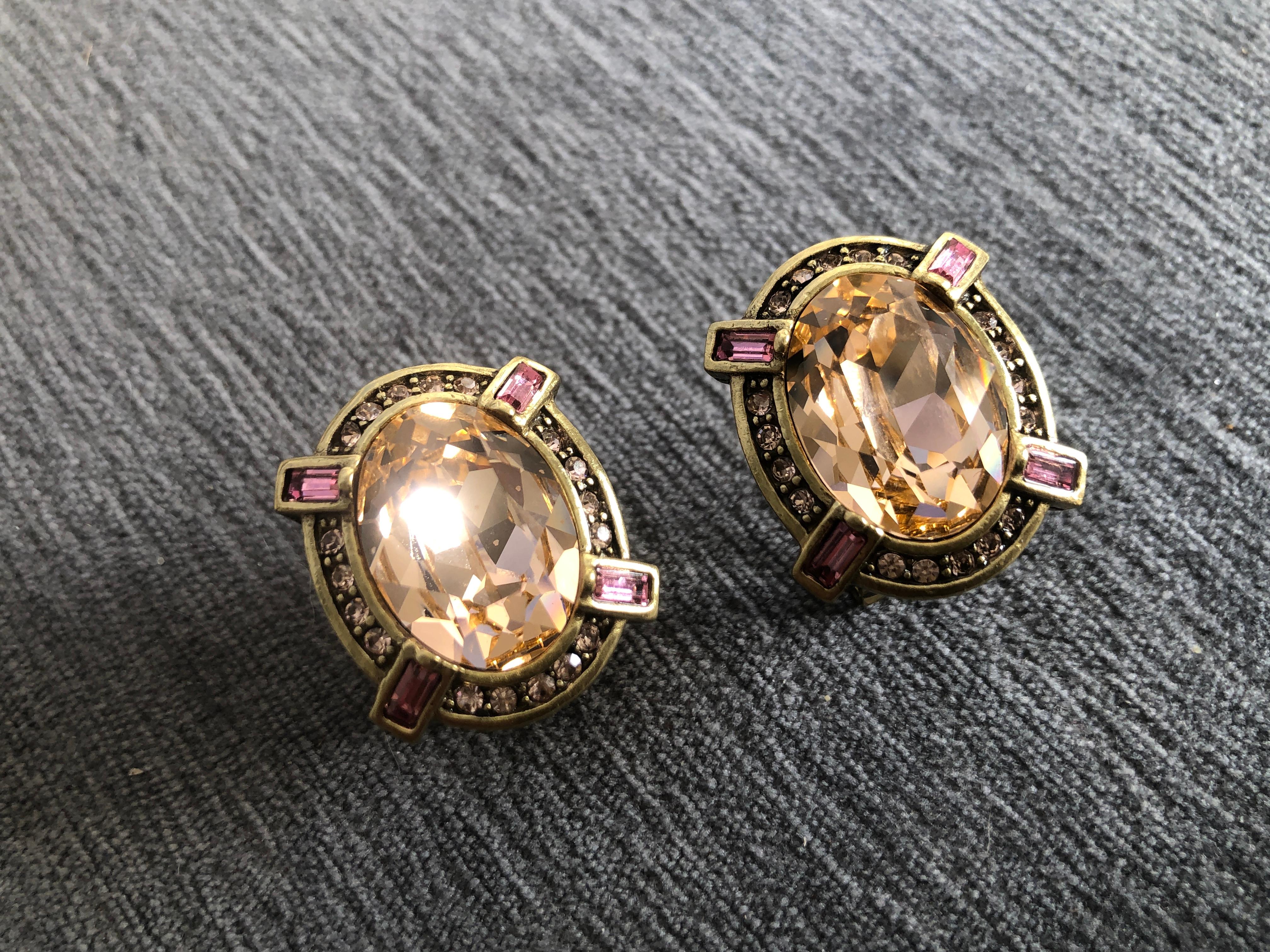 Oval Cut Art Deco Glamorous Blush & Pink Oval Crystal Earrings by Heidi Daus Lever Pieced For Sale