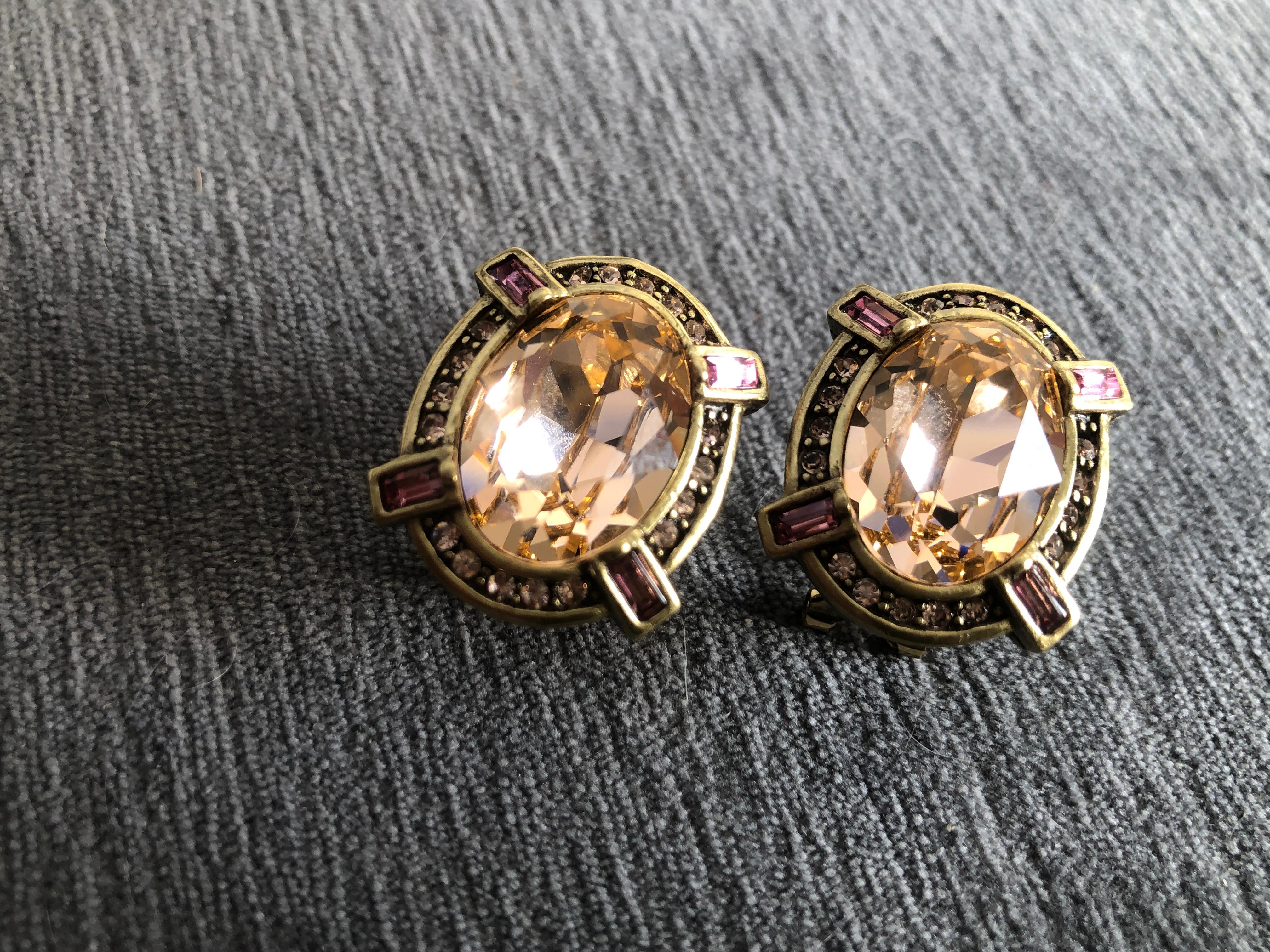 Women's Art Deco Glamorous Blush & Pink Oval Crystal Earrings by Heidi Daus Lever Pieced For Sale