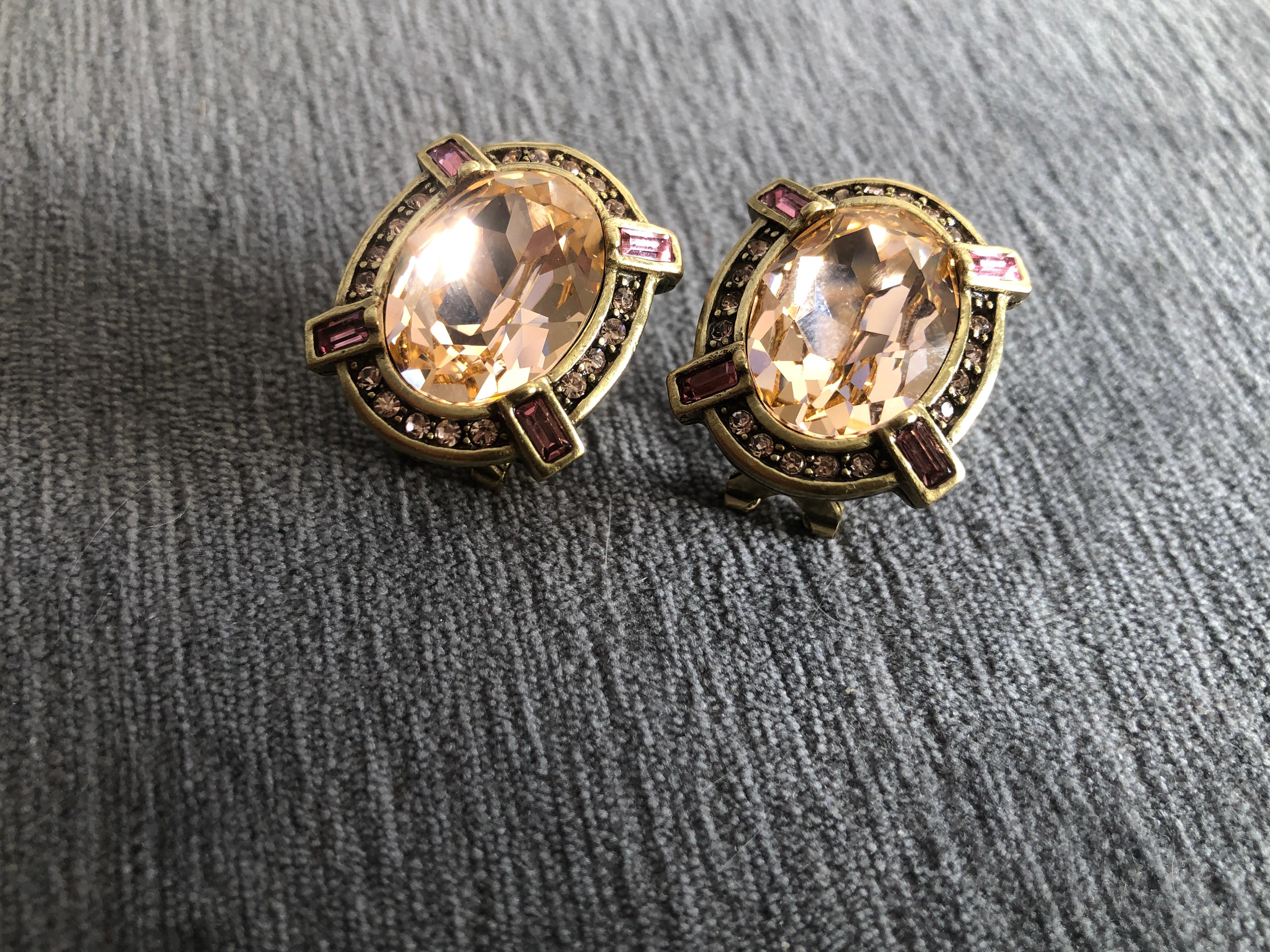 Art Deco Glamorous Blush & Pink Oval Crystal Earrings by Heidi Daus Lever Pieced For Sale 1