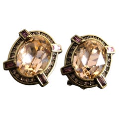 Vintage Art Deco Glamorous Blush & Pink Oval Crystal Earrings by Heidi Daus Lever Pieced