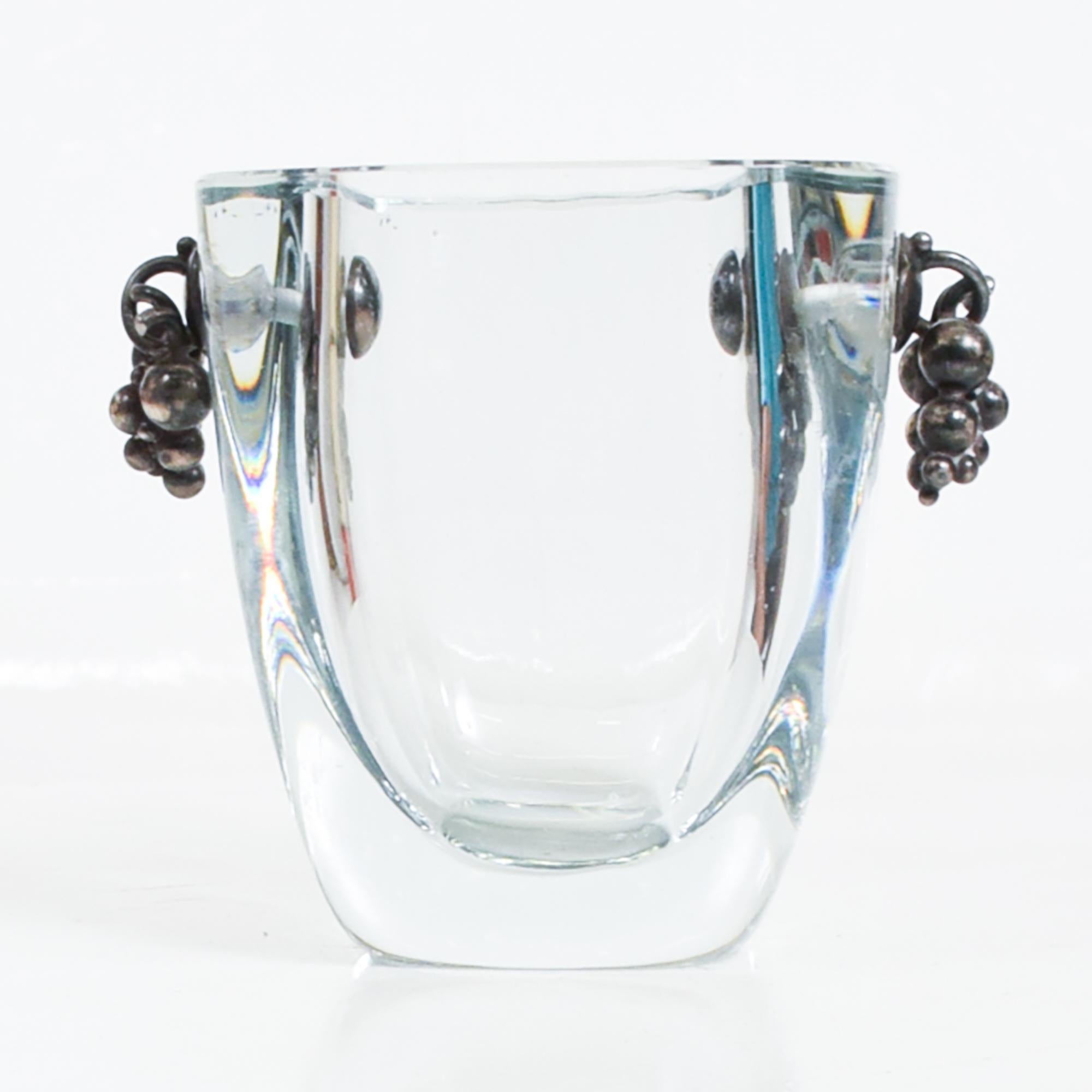 Mid-Century Modern Art Deco Glamour Strombergshyttan Swedish Glass Vase Silver Grape Cluster, 1960s