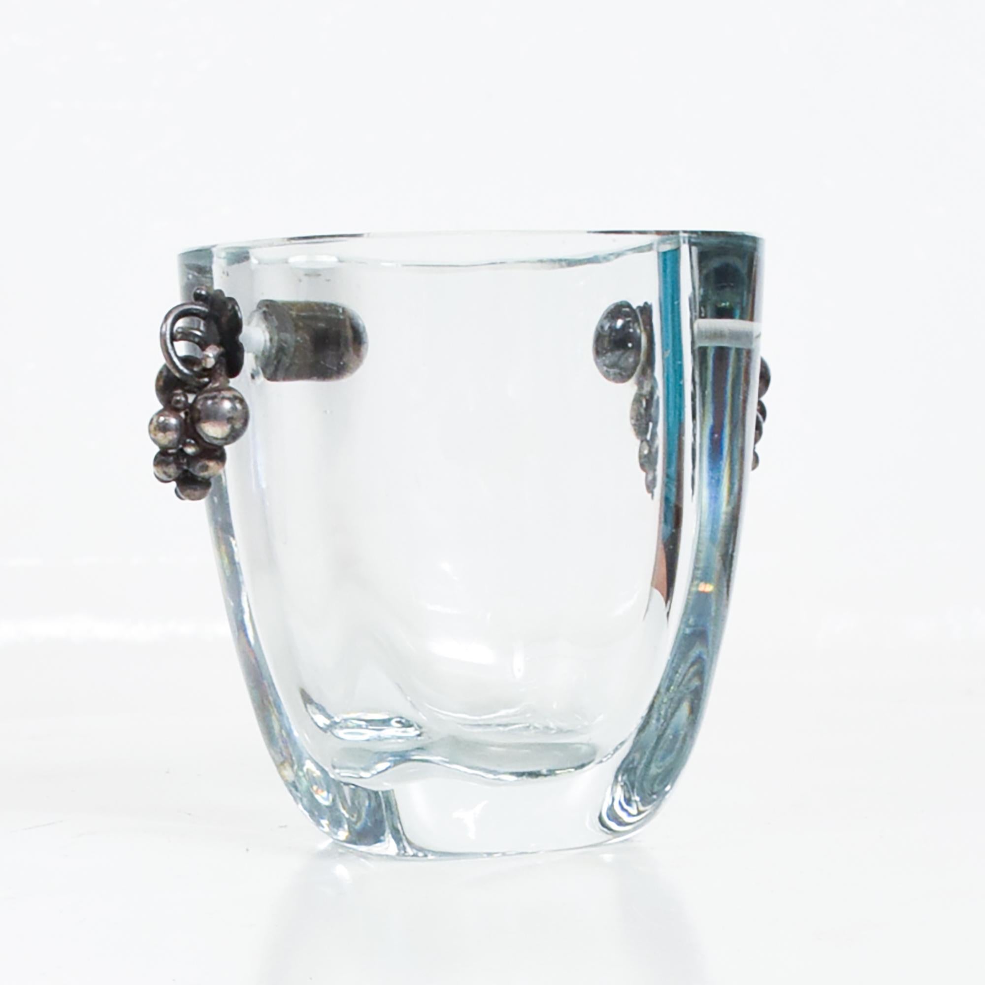 Sterling Silver Art Deco Glamour Strombergshyttan Swedish Glass Vase Silver Grape Cluster, 1960s