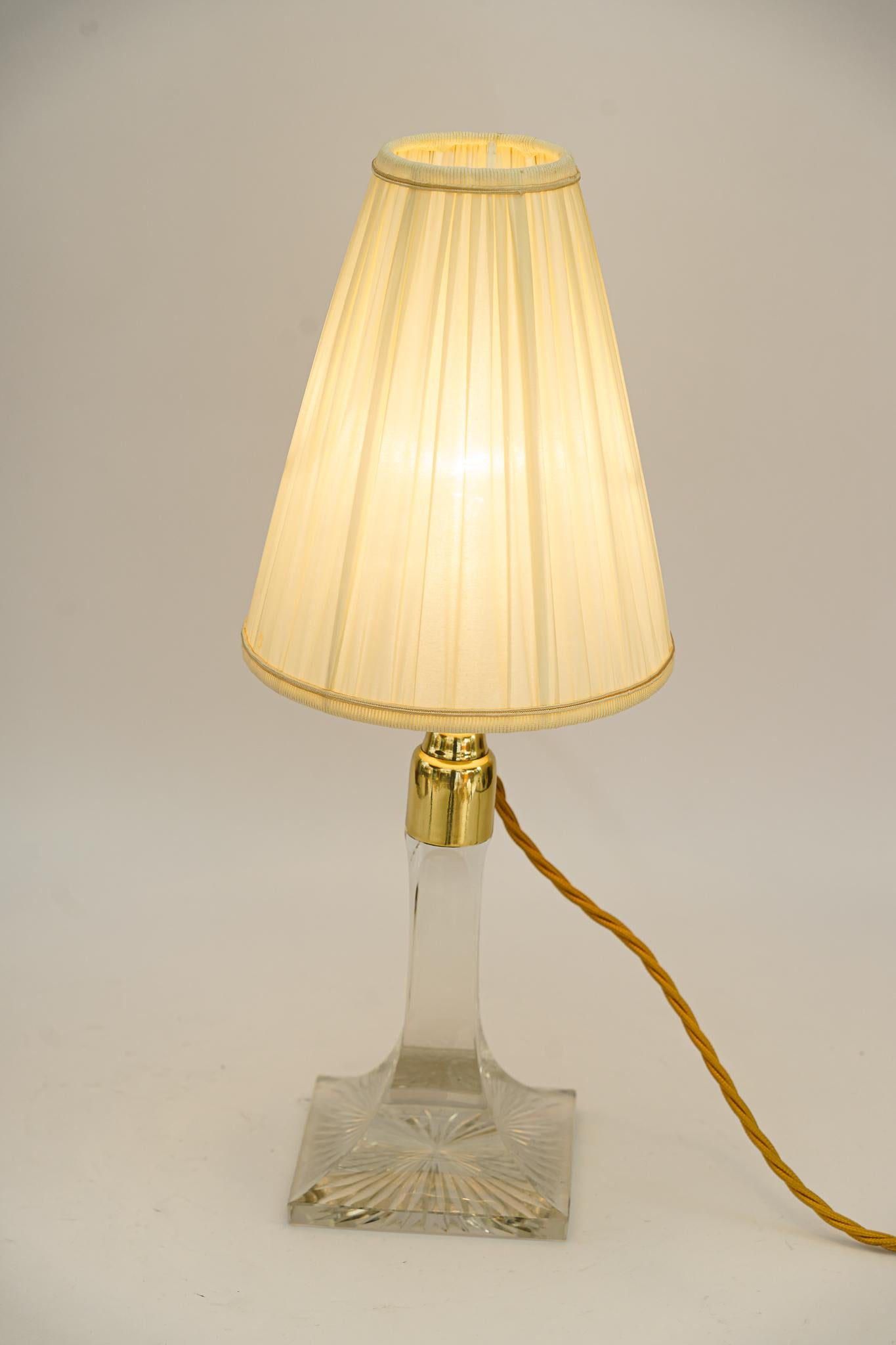 Art Deco Glass Table Lamp with Fabric Shade Vienna Around 1920s For Sale 5