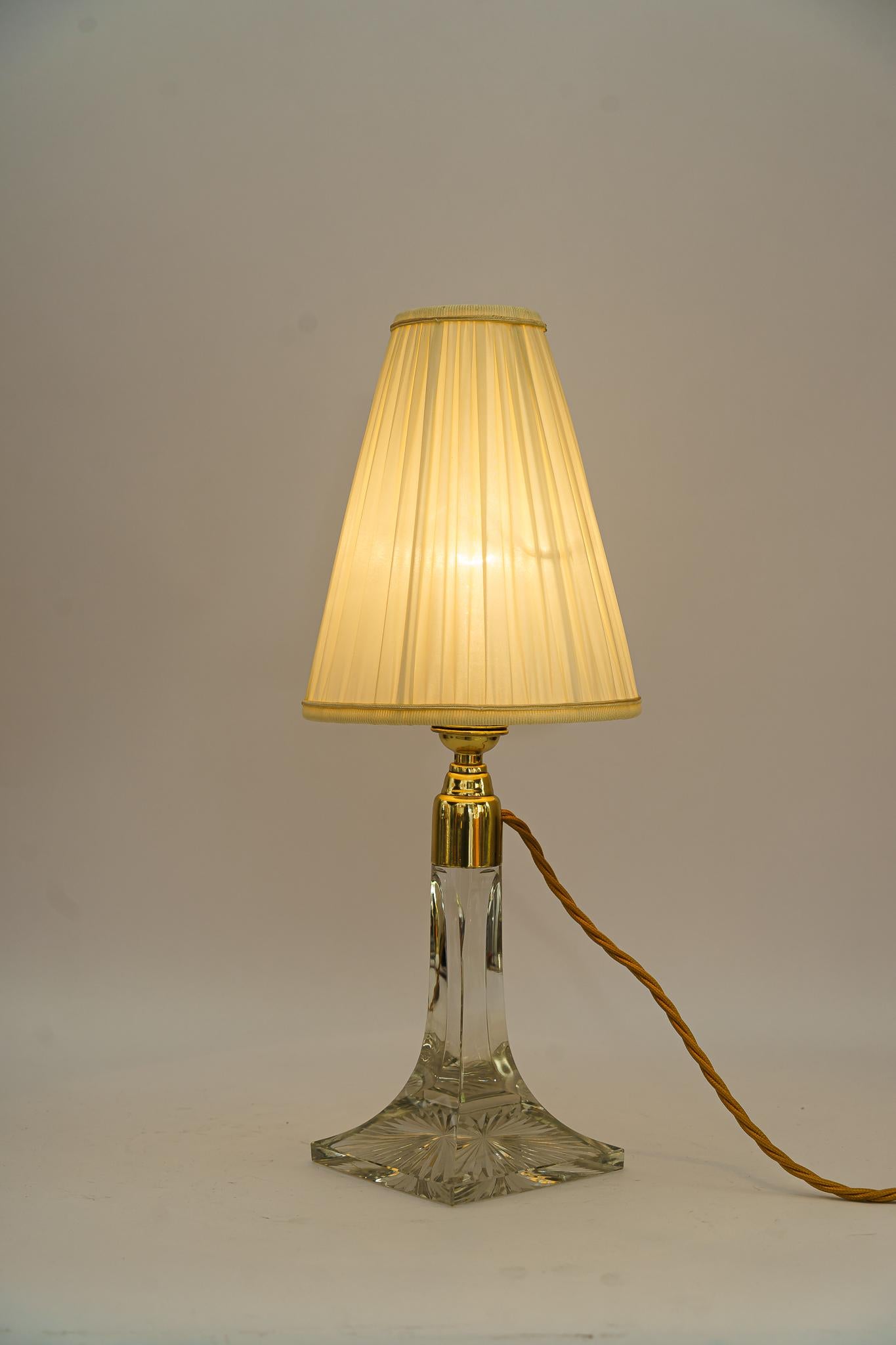 Art Deco Glass Table Lamp with Fabric Shade Vienna Around 1920s For Sale 8
