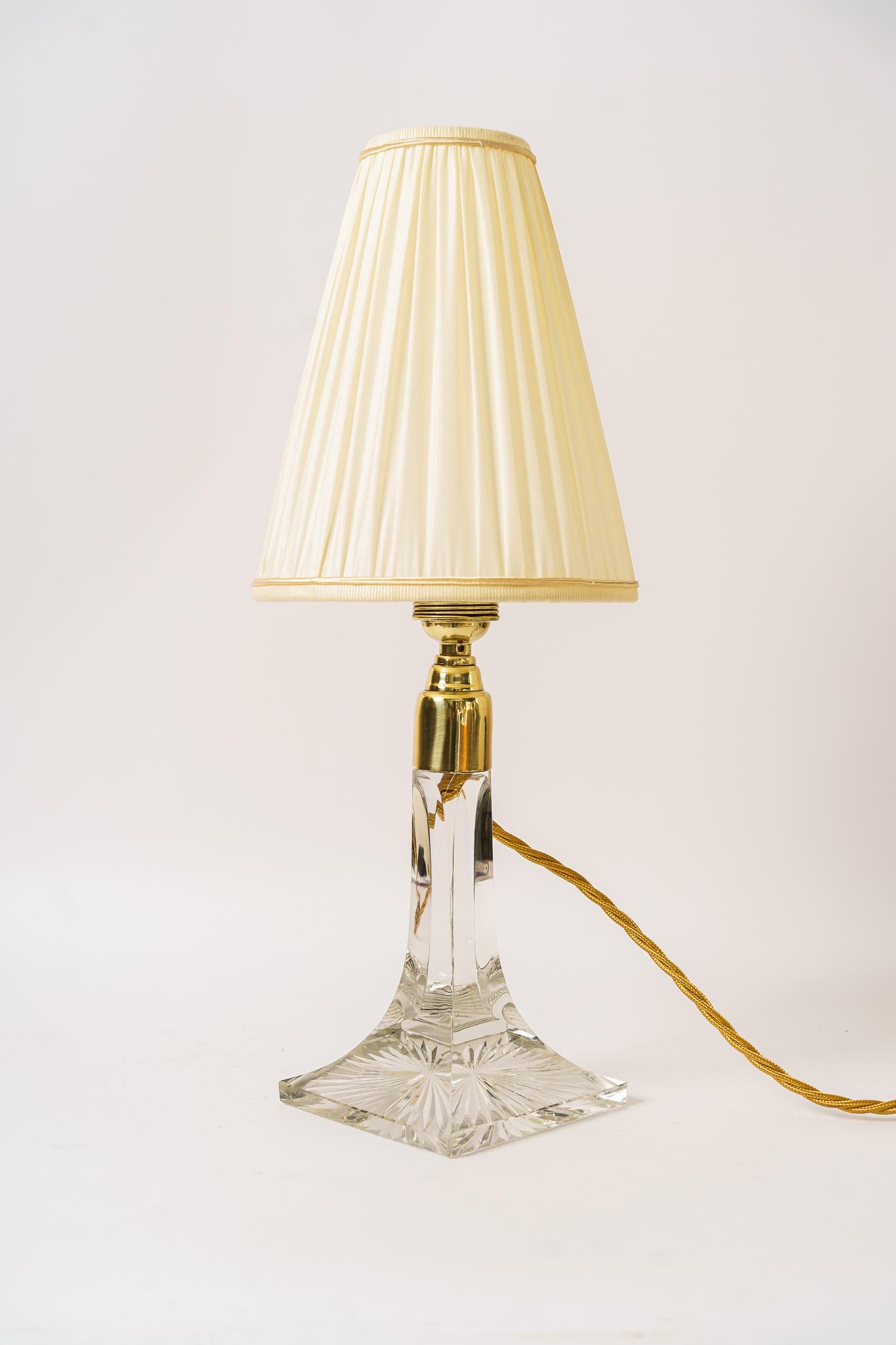 Austrian Art Deco Glass Table Lamp with Fabric Shade Vienna Around 1920s For Sale