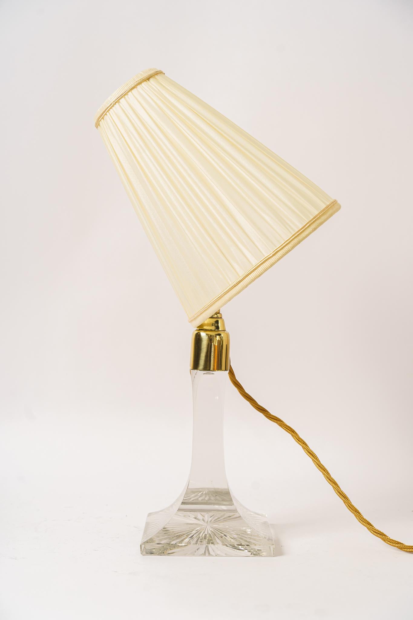 Art Deco Glass Table Lamp with Fabric Shade Vienna Around 1920s In Good Condition For Sale In Wien, AT