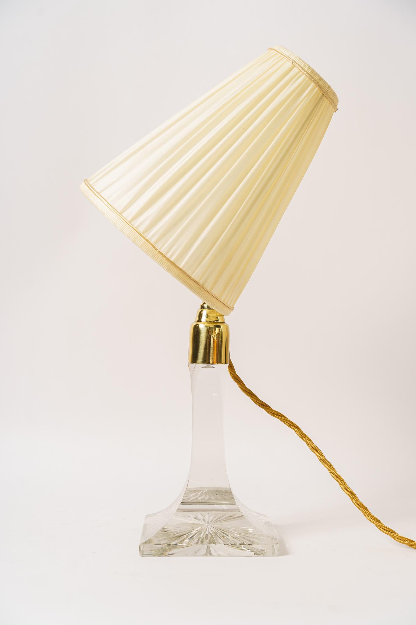 Early 20th Century Art Deco Glass Table Lamp with Fabric Shade Vienna Around 1920s For Sale