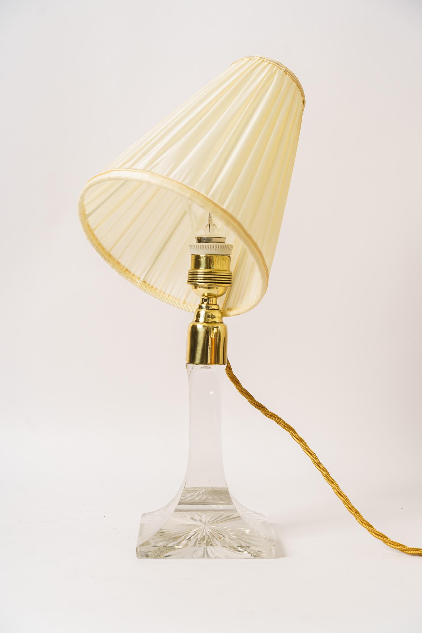 Art Deco Glass Table Lamp with Fabric Shade Vienna Around 1920s For Sale 1